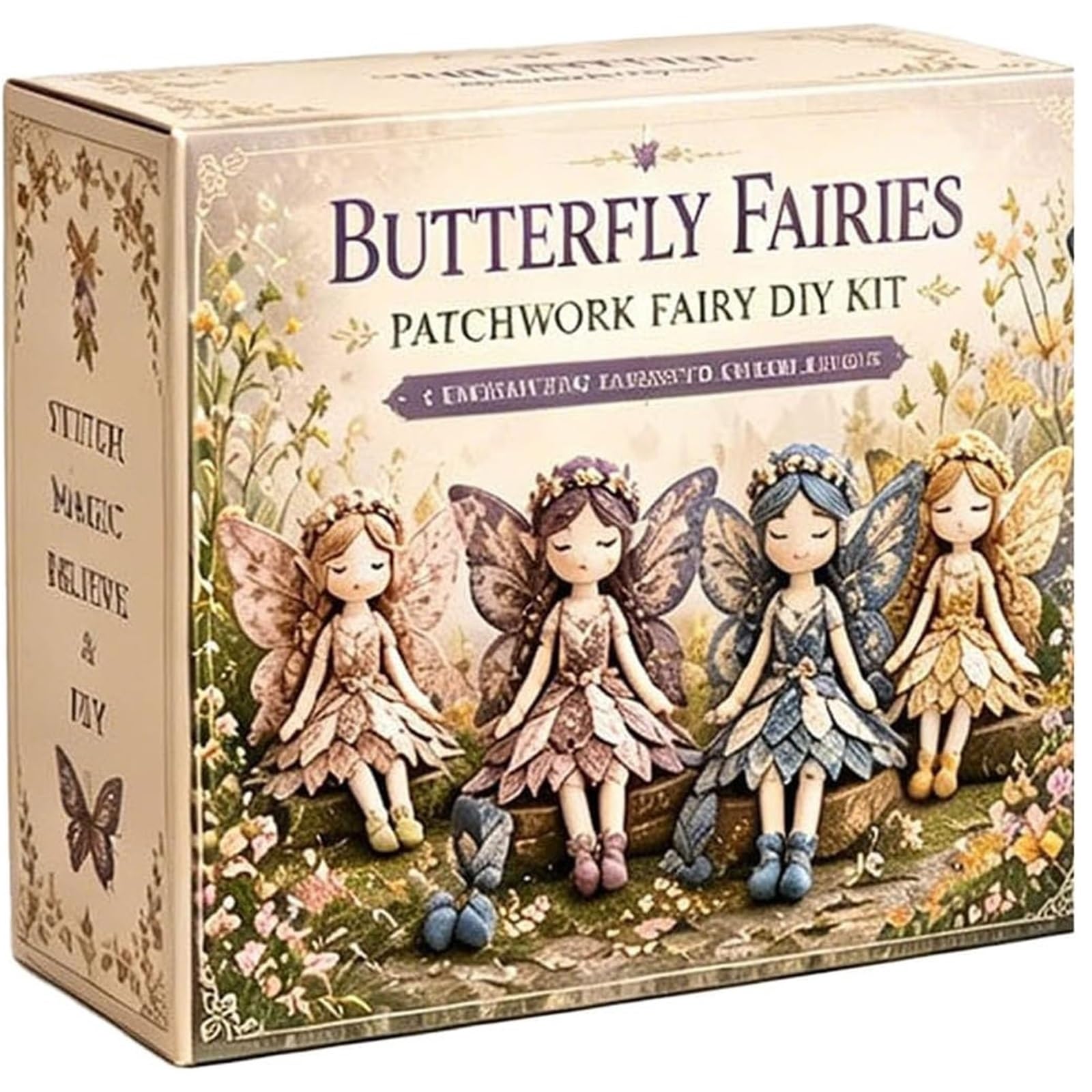 Handmade Fairy Sewing Kit Fairy Patchwork DIY Collection, Handmade Sewing Kit, Fun Flower Fairies, Make Winged Elf Cloth Doll(Butterfly)