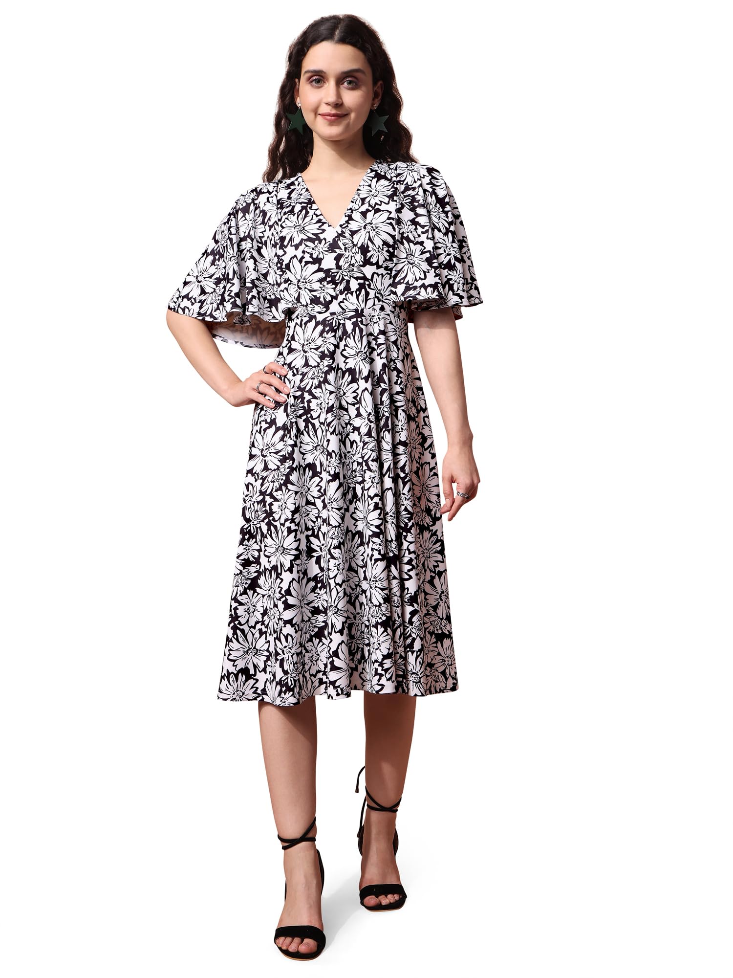 Purvaja Womens Fit & Flare Knee Length Dress (Wini-002-Unity_Black_Large)