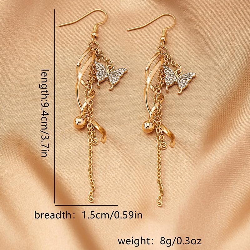 Gold Butterfly Earrings for Women Vintage Long Chain Tassel Earrings Dainty Cubic Zirconia Butterfly Dangle Drop Earrings Elegant Bridal Wedding Birthday Party Jewelry - Image 4