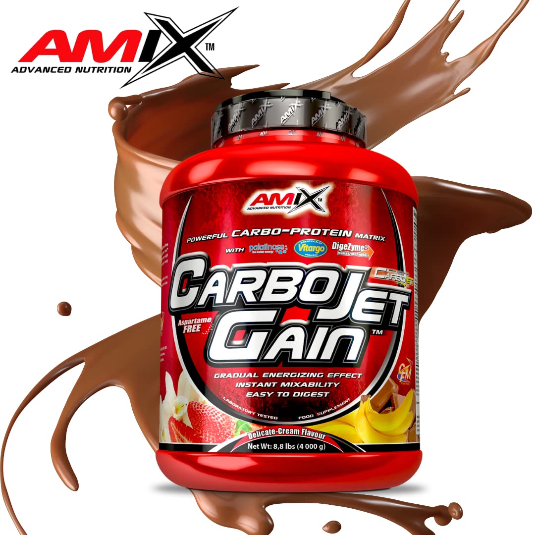AMIX - Proteína en Polvo Carbojet Gain - Suplemento con Hidratos de Carbono -Proteína para Ganar Masa Muscular - Ideal para Atletas de Élite - Sabor Chocolate - 4 KG
