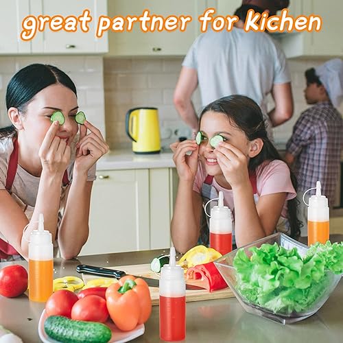 Miniatura 5 de 60 botellas de plástico de 4 onzas para apretar condimentos, botellas pequeñas para cocinar con tapas giratorias, botellas transparentes de salsa de