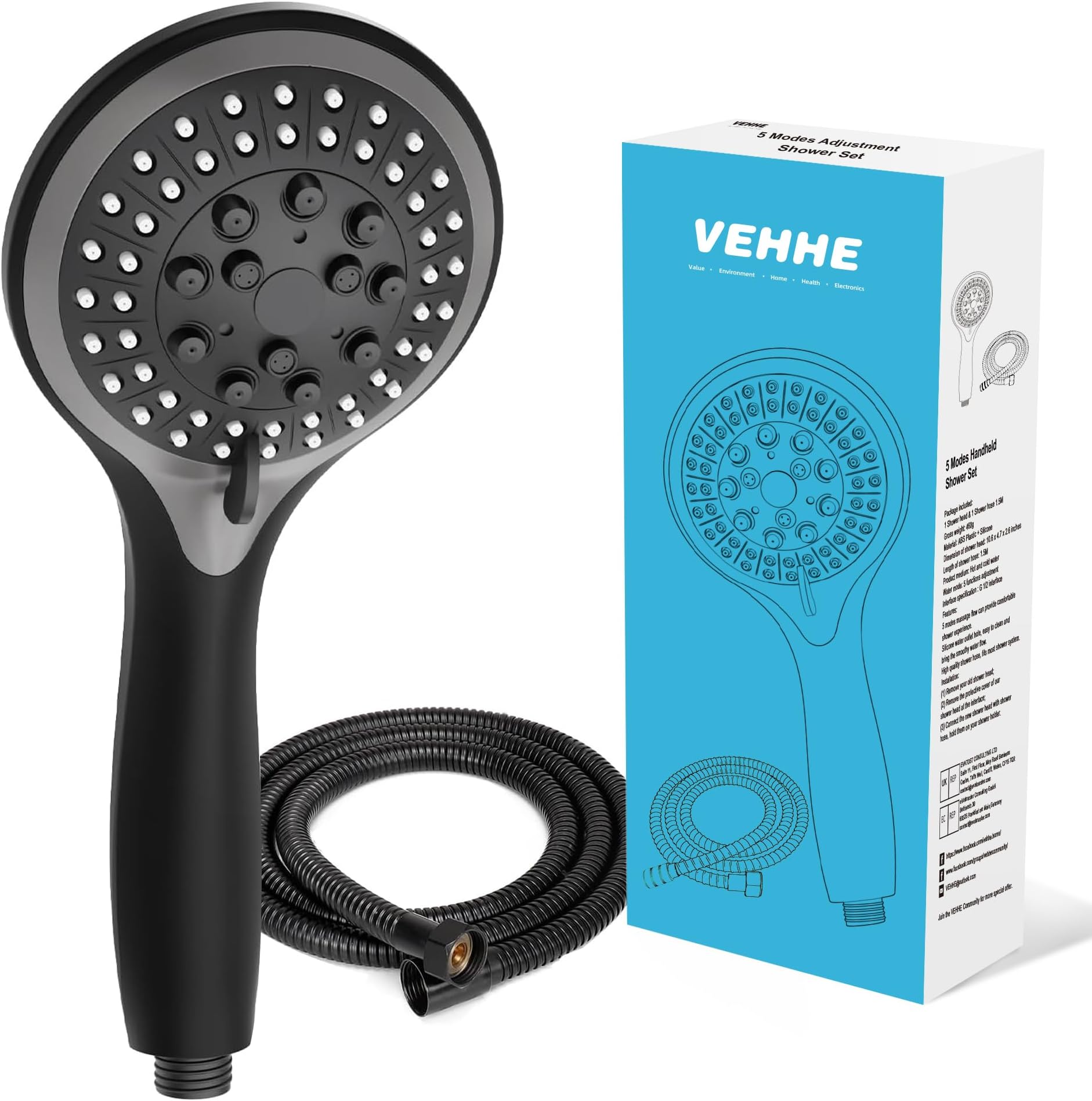 HydroLuxe Handbrause Hochdruck - Edelstahl 304 Duschkopf Mit Selbstreinigenden Düsen