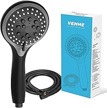 VEHHE Pomme de douche et tuyau de 1,5 m, pommeau de douche haute pression et tuyau avec 5 modes de pulvérisation, économie d'eau, bain pour adultes et enfants, animaux domestiques (noir et gris)