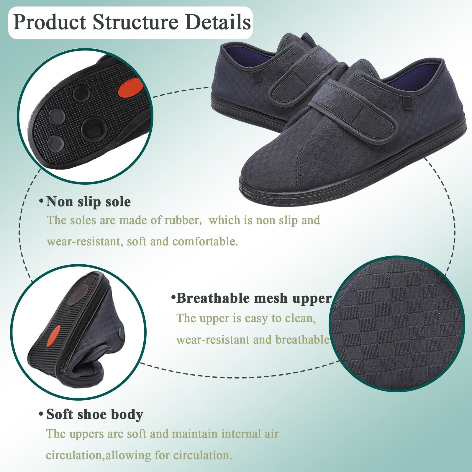 Sandali Donna Pantofole Diabetiche Uomo, Regolabili Antiscivolo Traspirante Larghe Scarpe, Extra Larghe Comode Scarpe di Riabilitazione