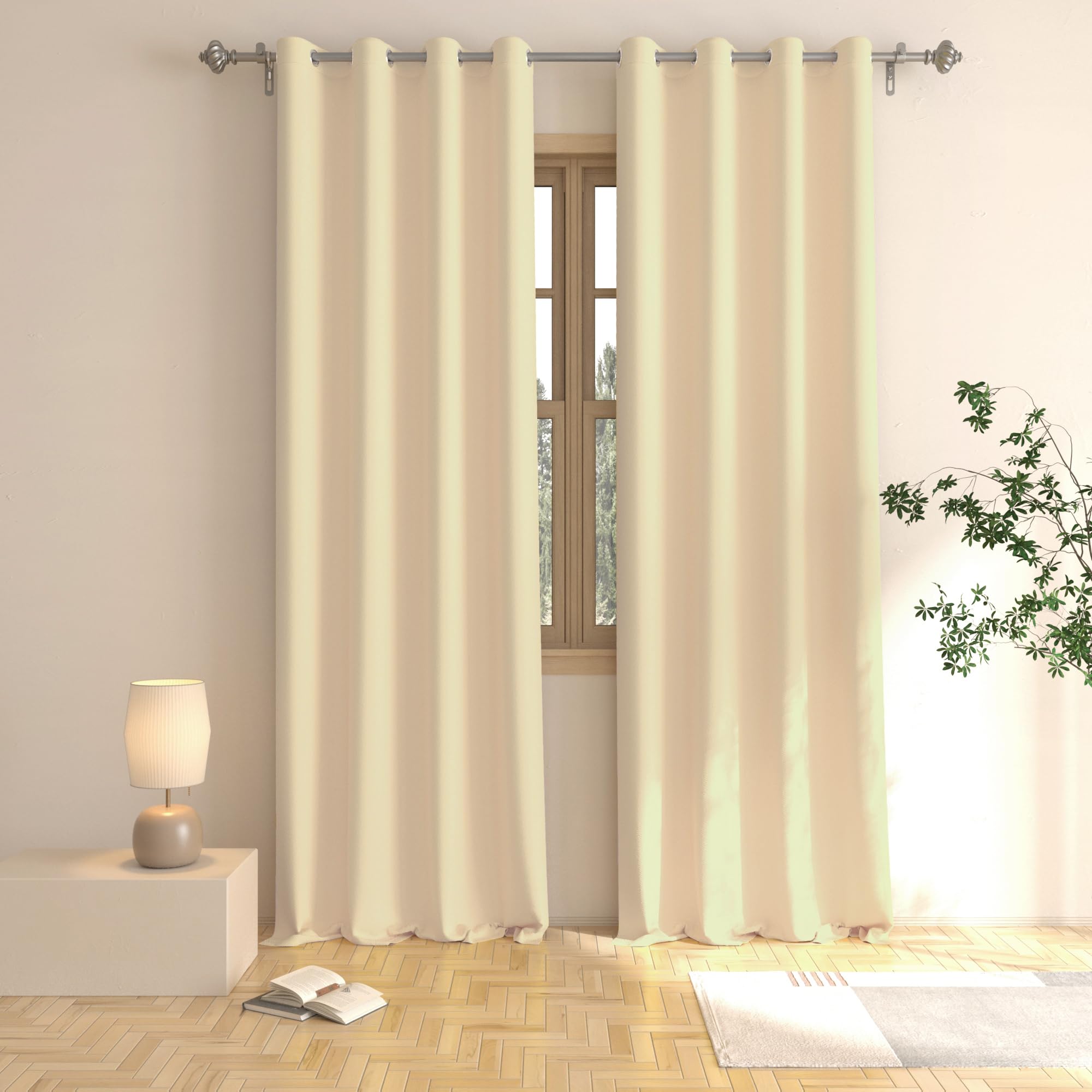 Beige Curtains 92 inches Long Room Darkening Window Curtain Panels Living Room Divider Patio Doorway Sliding Glass Door Grommet Top Thermal Insulated Drapes Bedroom Kitchen Basement 2 Panels 52"x92"