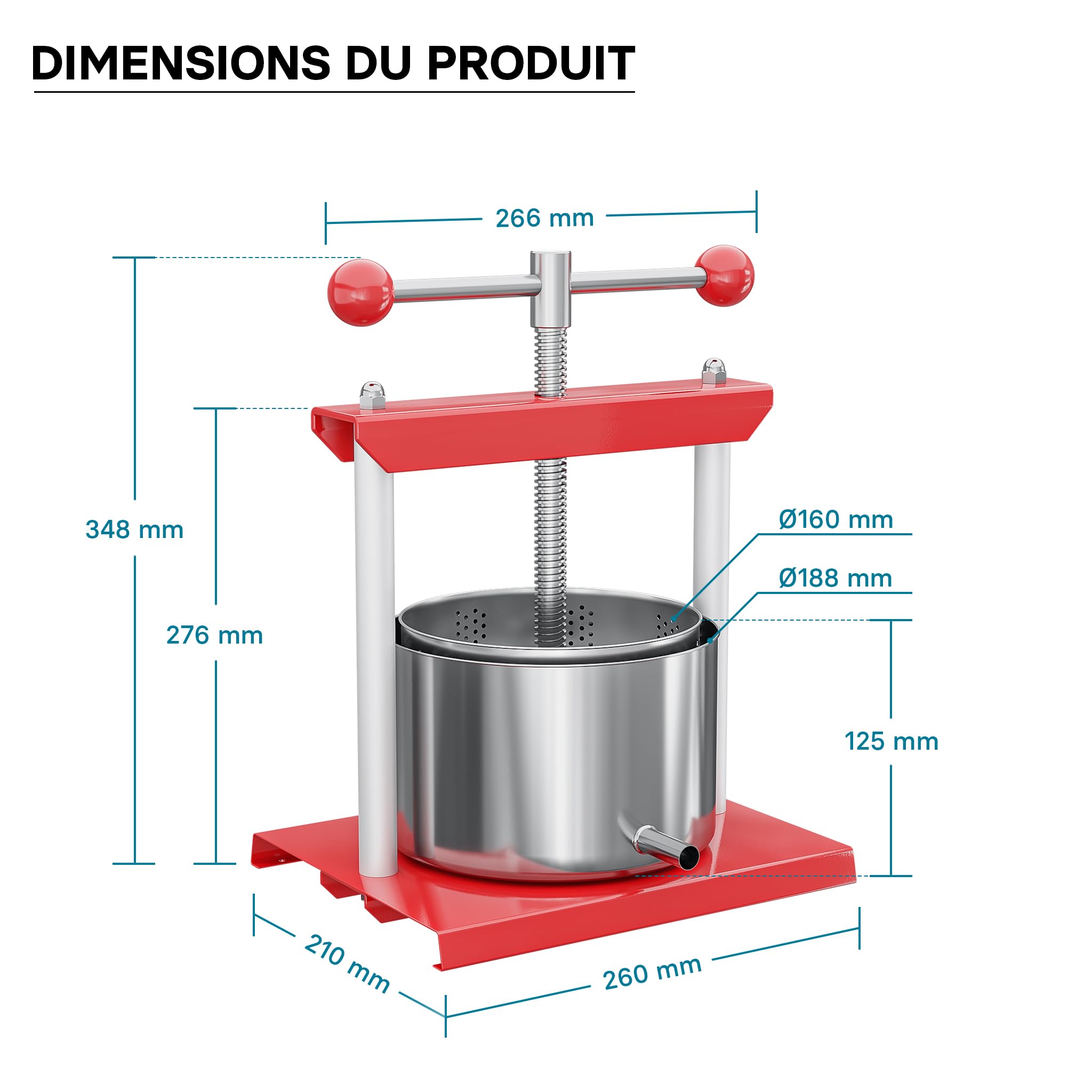 Wiltec Presse à fruits à vis – 180 x 180 x 115 mm – capacité 3 L – double Cuve en Acier inoxydable – Pressoir manuel facile à nettoyer pour Moût de pomme poire raisins baies – Vin Cidre