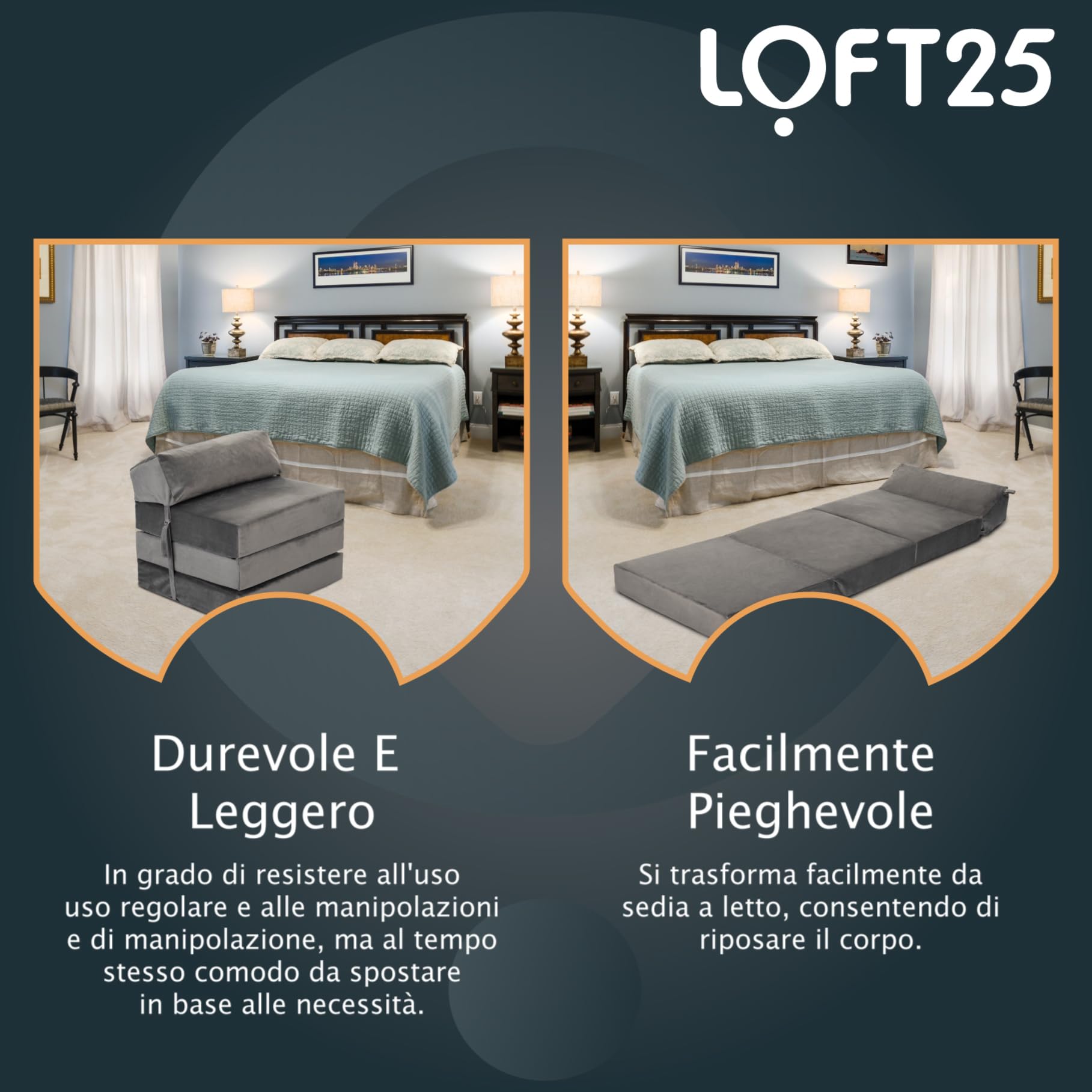 Loft 25 Jumbo Cord Singolo Letto a Z Pieghevole Materasso | Sleepover Ospiti Soggiorno e Camera da letto | Comodo Divano Sedia | Ergonomico Design Futon con Poggiatesta (Velluto, Ardesia)