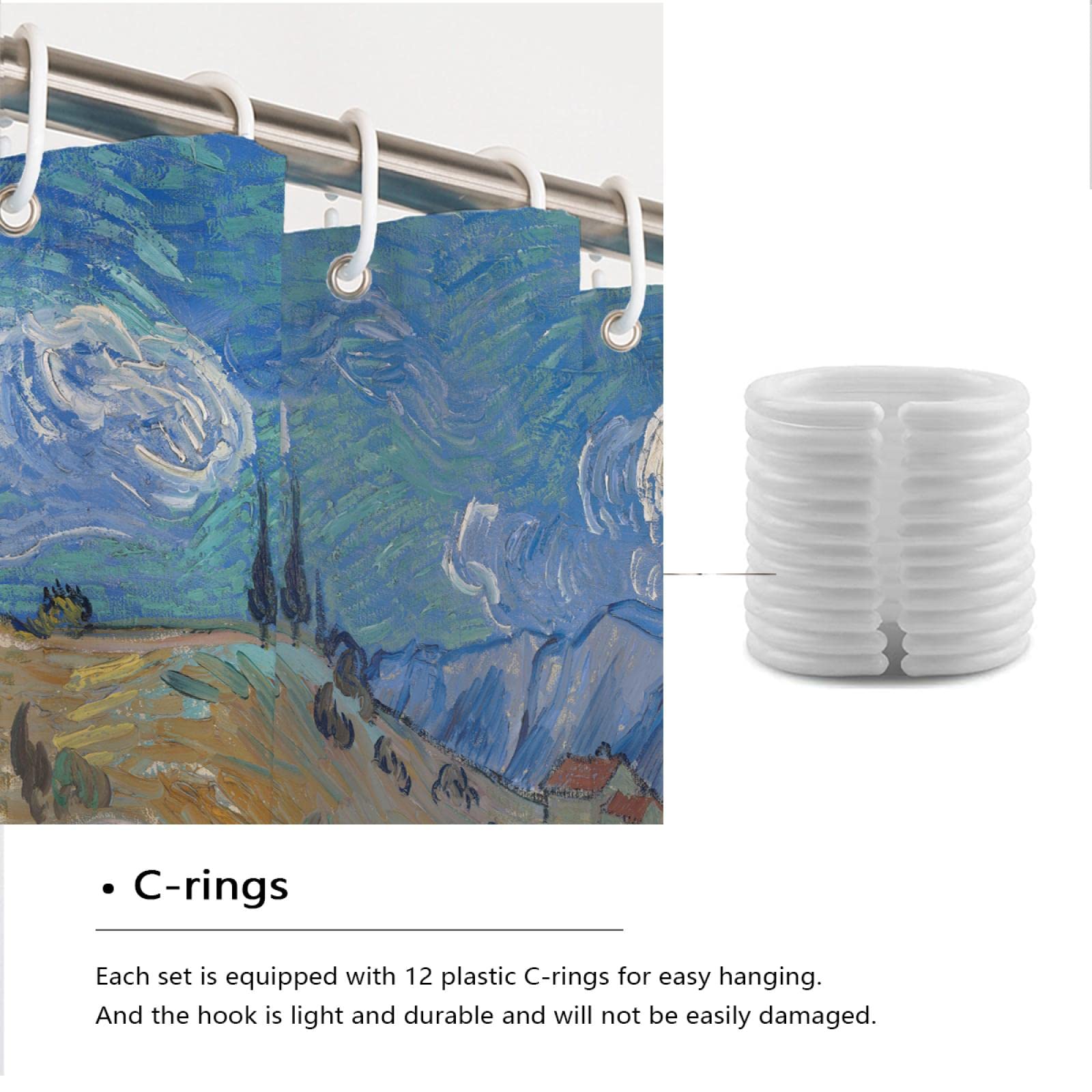 Cortinas de Ducha de Pintura impresionista Artista Juegos de Cortinas de Ducha de baño con 12 Ganchos Cortina de Ducha Impermeable para Habitaciones húmedas W190xL220cm