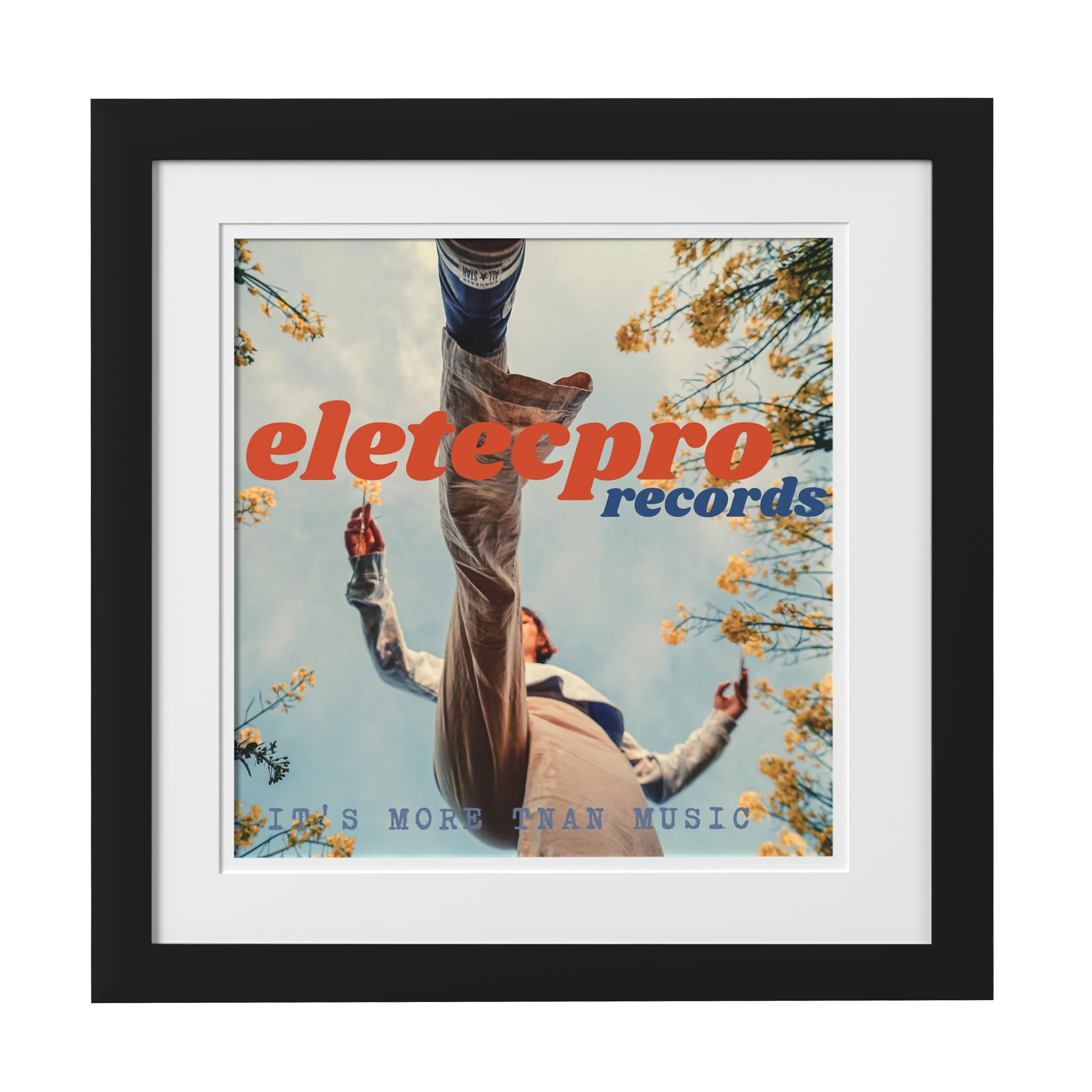 eletecpro 15x15 Record Frame with Double Sided Mats, Album Frame Made of Engineered Wood and Clear Acrylic for 12x12 LP Cover Display, Classic Vinyl Frame with Hanging Hardware for Wall, Black