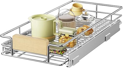 LOVMOR Organizador de gabinete extraíble con mango de madera, 10 pulgadas de ancho x 21 pulgadas, organizador deslizante para cocina, despensa