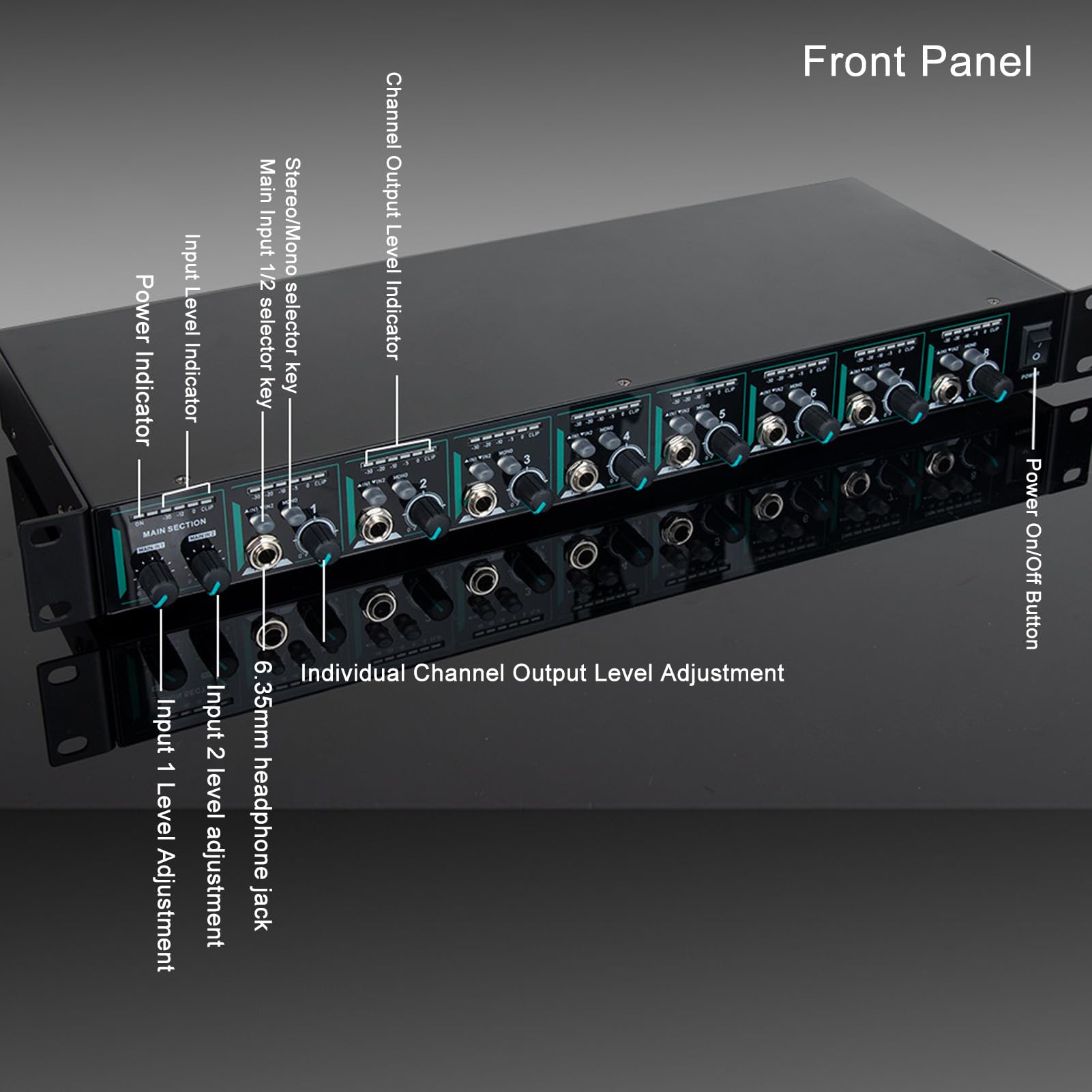 YUEHISY Headphone Amplifier, 8 Channel, Stereo Audio Amplifier, Headphone Amp Splitter with Power Adapter, 1/4 Inch Input for Sound Mixer