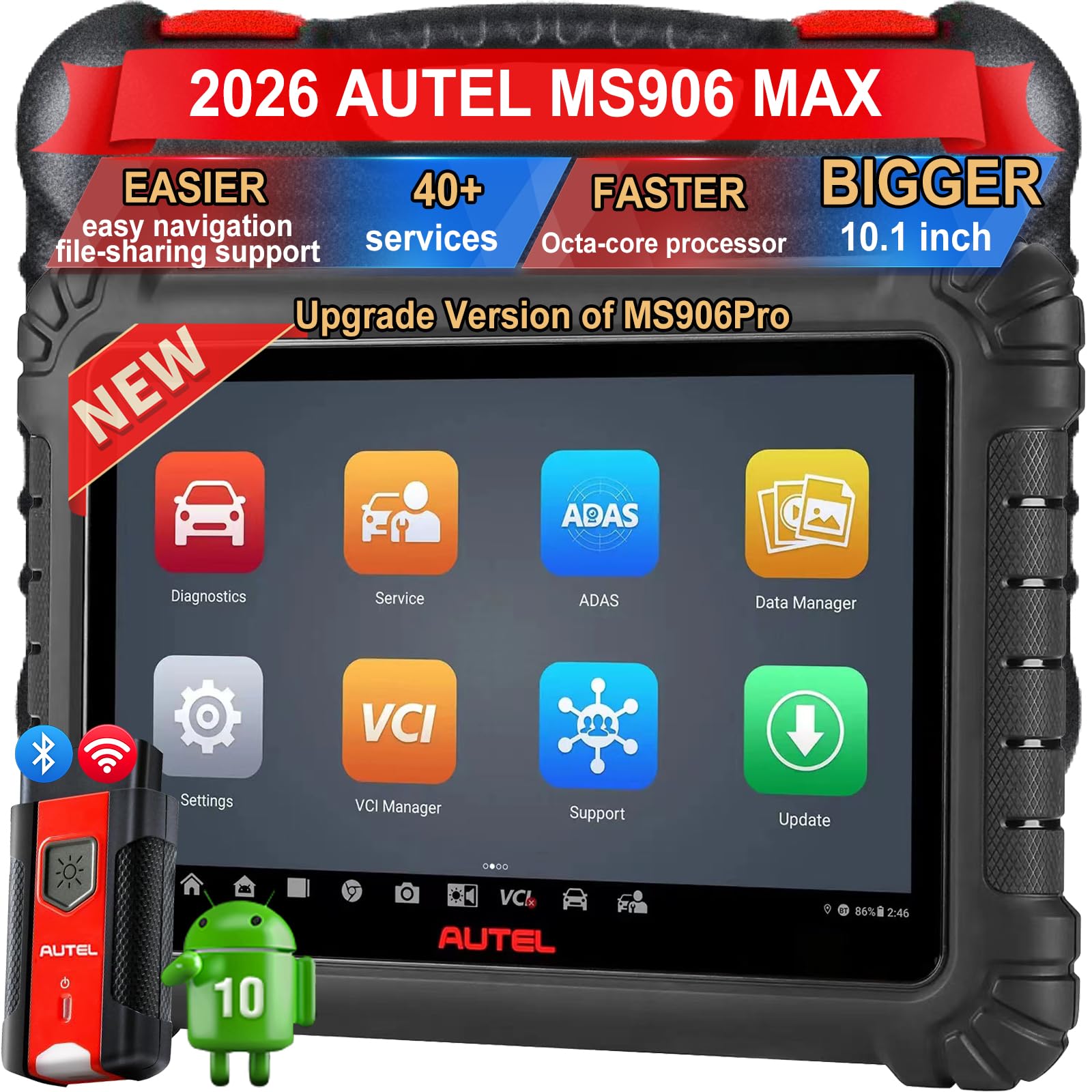 Autel MaxiSys MS906MAX 2025, Way Better Than MS906 Pro, Autel Scanner, Top Scan Tool, Bidirectional Diagnostic Tool, Upgrade of MK900, MP900BT, MS906BT, MK908, 3000+Active Test, All System Diagnosis