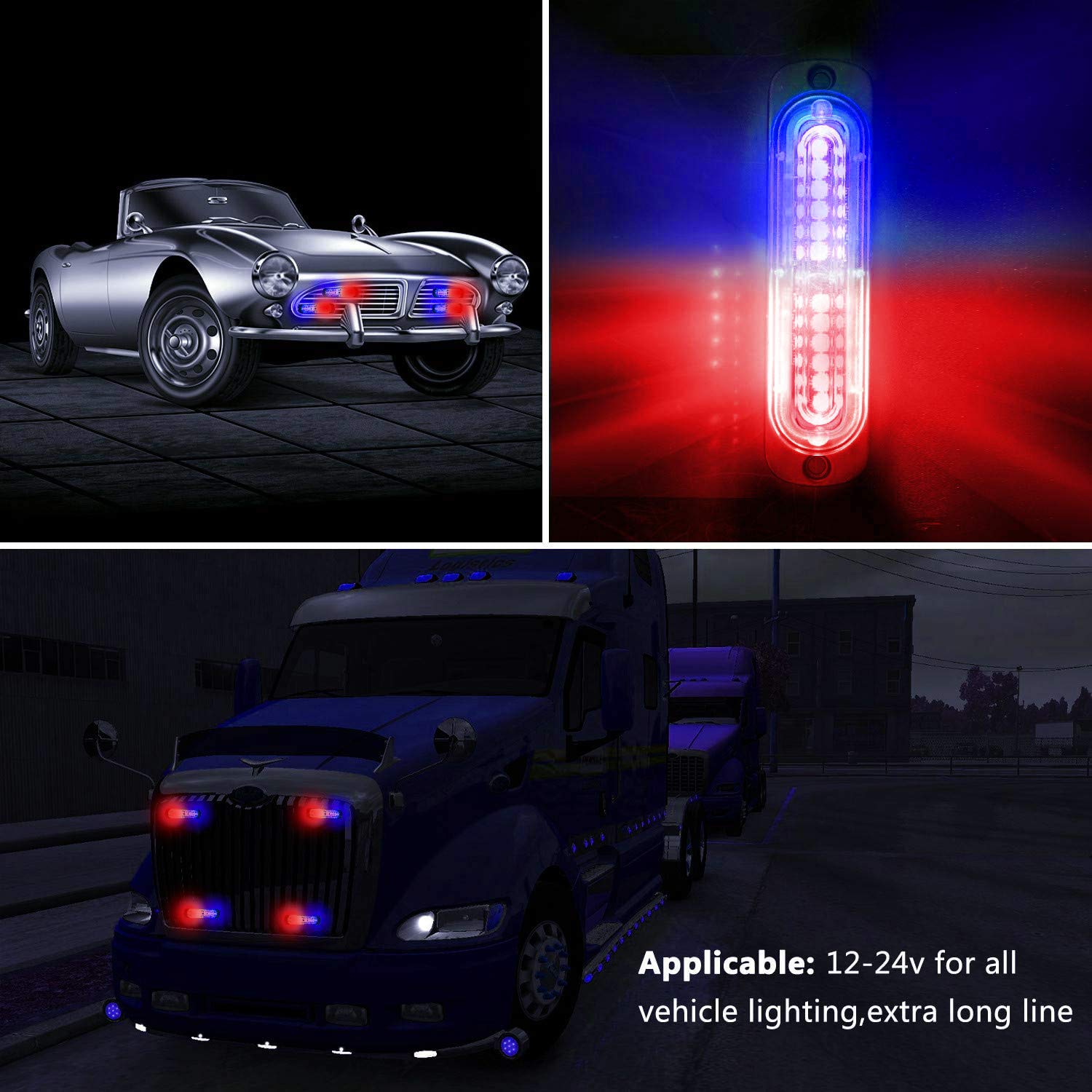 Luces de advertencia LED, 4 piezas de advertencia de emergencia, precaución, construcción, función de sincronización ultra delgada, para coche, camión con caja de control principal, montaje en