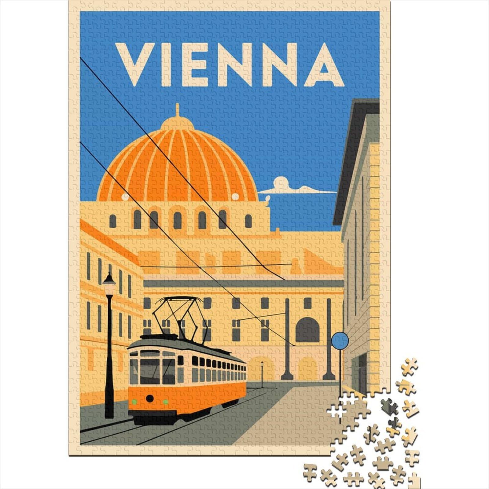 Vienna Cityscape Poster Jigsaw Puzzle 1000 Pieces, Famous Building Scenic Print, Premium Paper Puzzle, Screen-Free Fun for Families, Family Night Game, 70x50cm/1000pcs