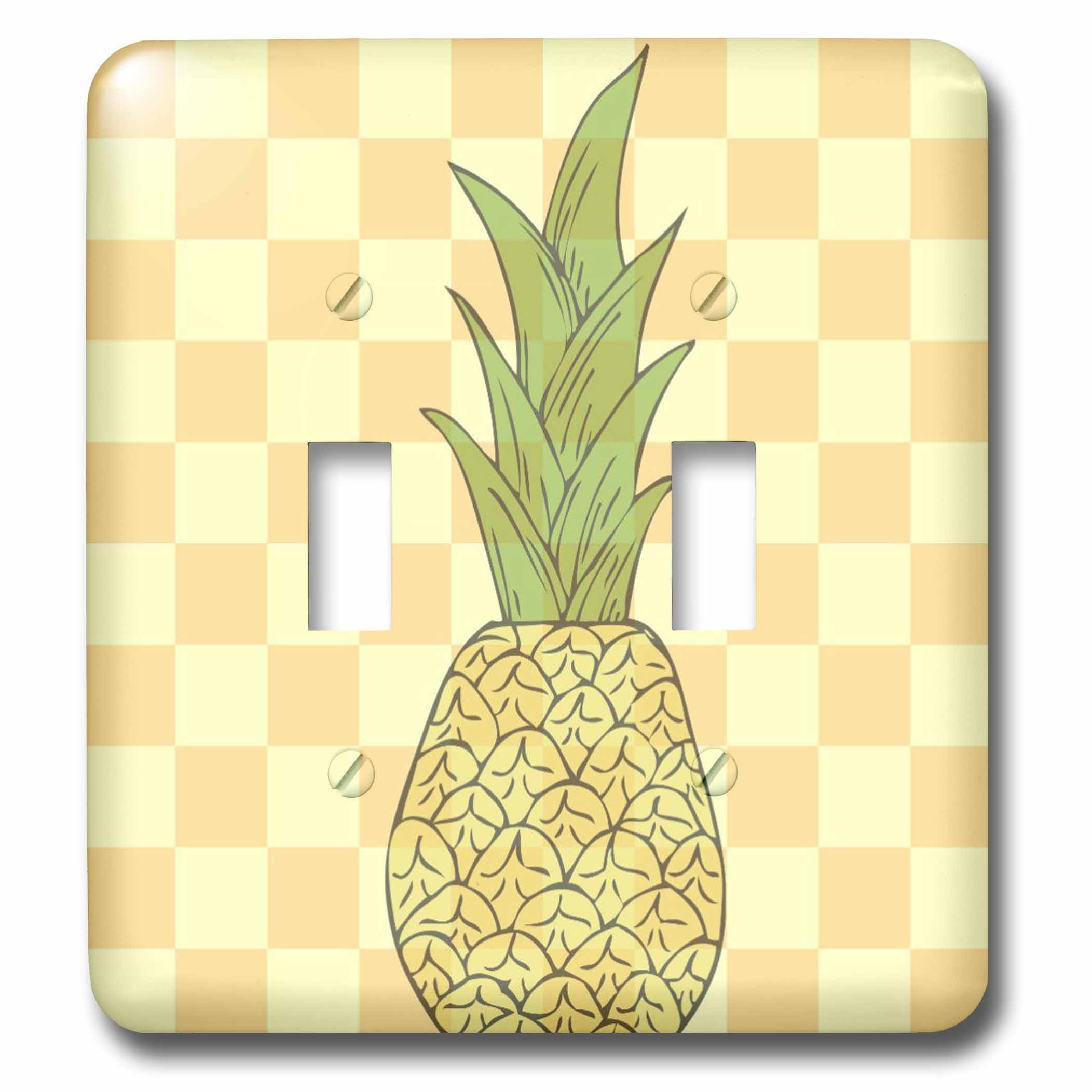 Interruptor doble de piña tropical con estampado de cuadros amarillo