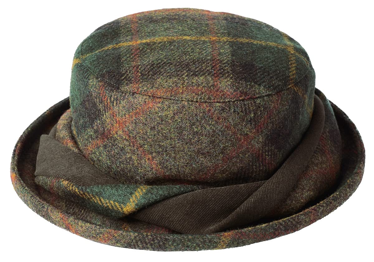 Failsworth Ladies Tweed Wool Cloche Twist Hat (Green Tweed)