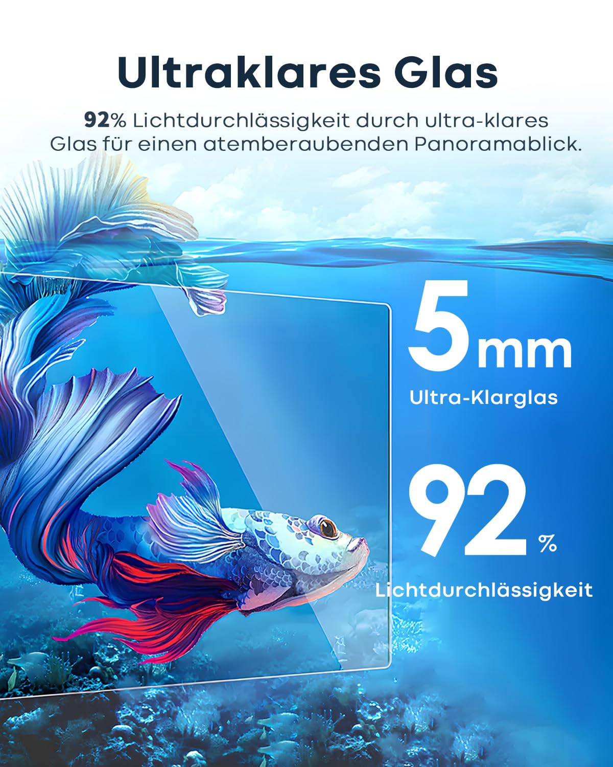 Set da scrivania per acquario, 40 l, in vetro ultra trasparente con filtro autopulente, luce chiara, riscaldamento, pietre, ghiaia, strumento di pulizia, vetro senza bordi per principianti