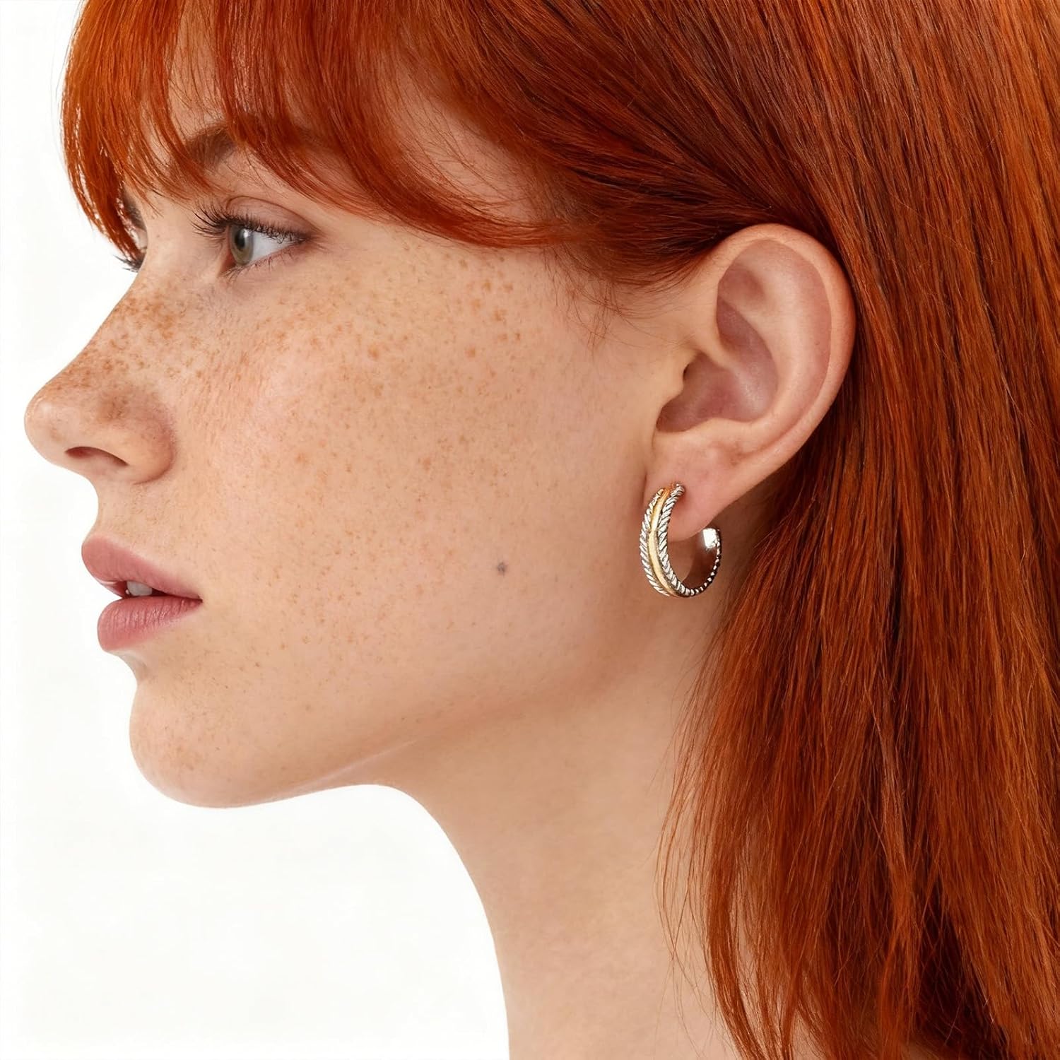 Two Tone Hoop Earrings for Women Silver and Gold Plated Twisted Cable Open C Hoops Chic Hypoallergenic Earring Mixed Metal Jewelry - Image 4