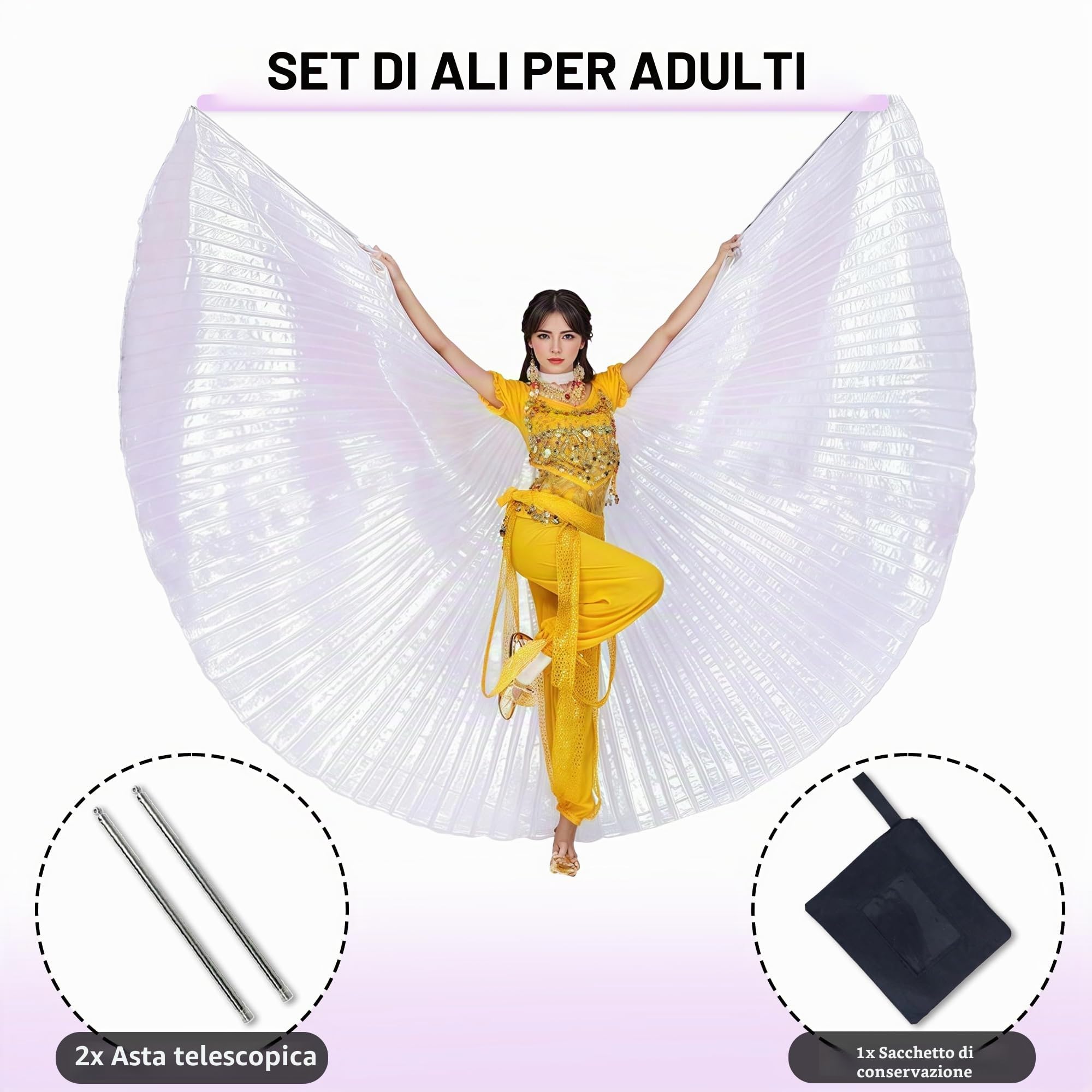 Baisdan Ali d'angelo Iside (ali + bastone + borsa per il trasporto) costume egiziano danza del ventre carnevale ali ali di farfalla