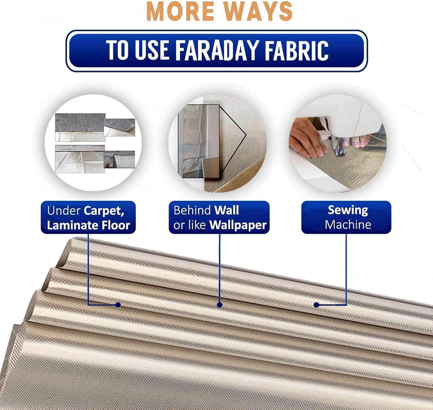 EMF Protective Fabric EMI RFID Shielding Shielding Faraday Fabric RFID Blocking Blocking RFID/RF-Reduce EMF/EMI Protection for Conductive Pads WiFi,silver-3x1.1m