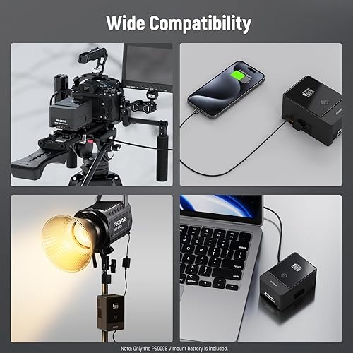 Miniatura 9 de Neewer Batería de montaje en V PS099E con cable tipo C, 6800mAh 99Wh 14.5V Mini V Lock con pantalla OLED, carga rápida 65W PD USB C, D TapBPUSB ADC