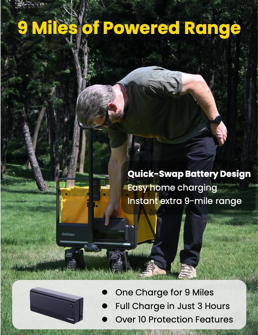 e-Wagon Air Electric Wagon Cart, 300LB Capacity Foldable Wagon with Dual Motor, 9-Mile Range & Swappable Battery, 3-Second Collapsible Utility Cart for Camping, Garden, Slate Gray