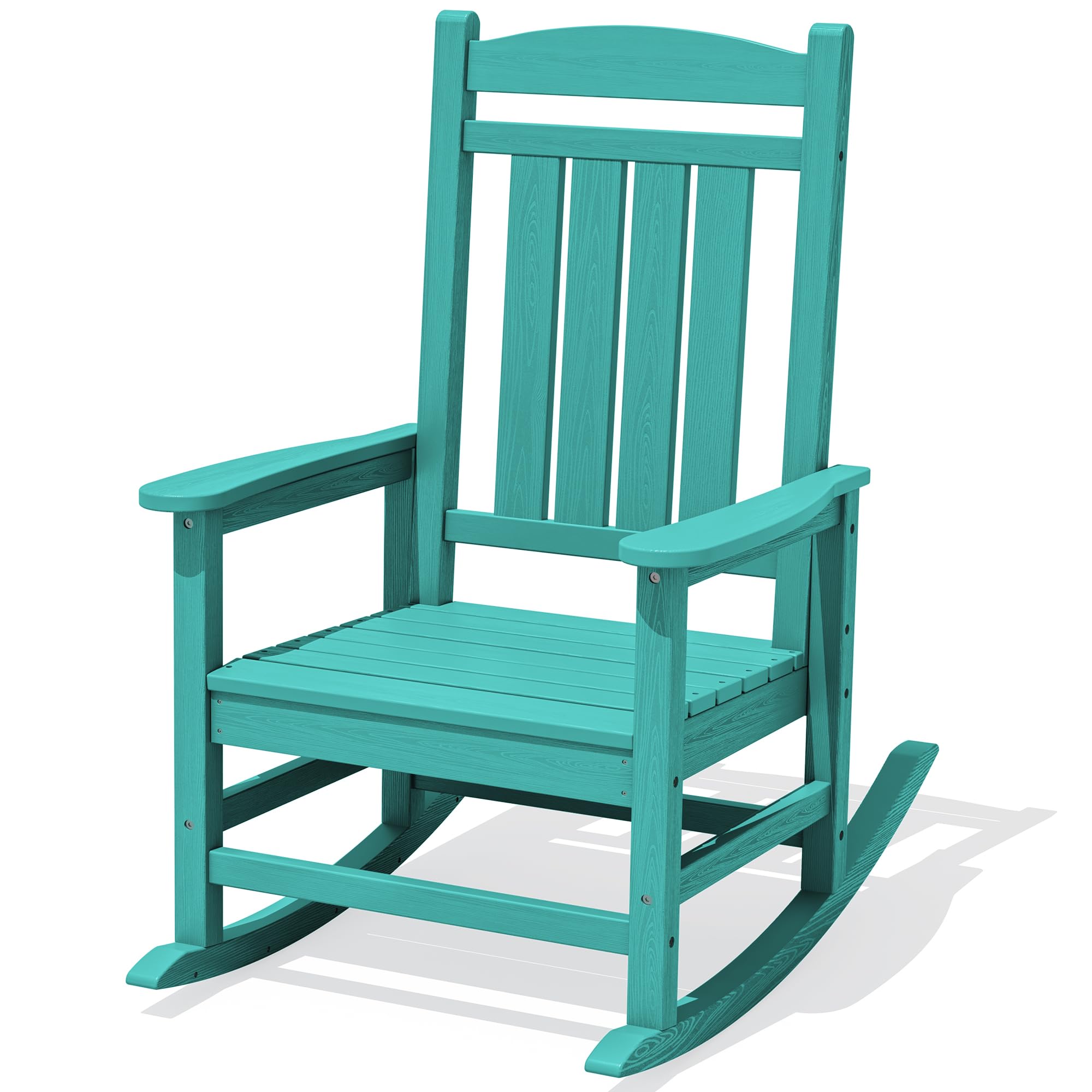 KINGYES Oversized HDPE Rocking Chairs Outdoor, Patio Rocking Chairs with 350lbs Support, Smooth Porch Recliner Rocker for Deck Lawn Yard, Aruba Blue