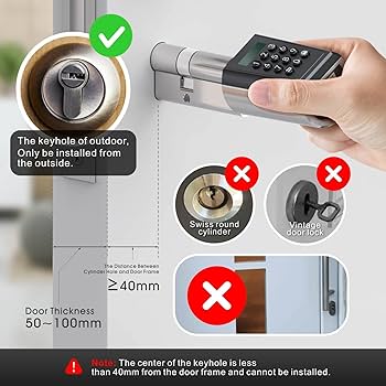 WAFERLOCK Electronic Lock, Cylindrical (for Doors With No Deadbolt), Bluetooth Smart Door Lever, APP Control, RFID Card/Pin Code, ANSI Grade 1, Nickel