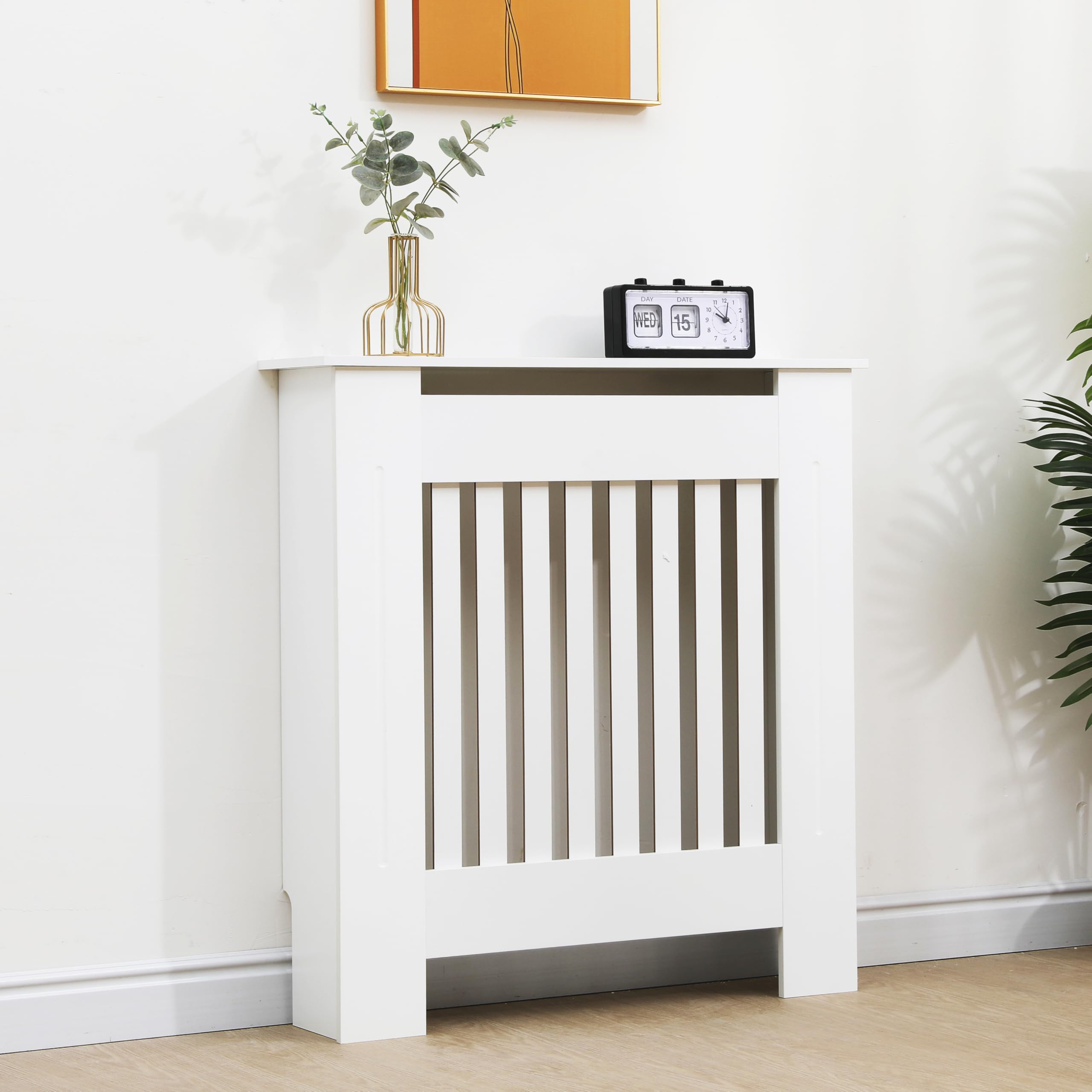 Vivo Technologies Radiator Cover White Modern Horizontal Slats, Small Radiator Cover Grill Shelf Cabinet MDF Wood Decorative Heater Cover,White, W 78 x H 82 x D 19 cm