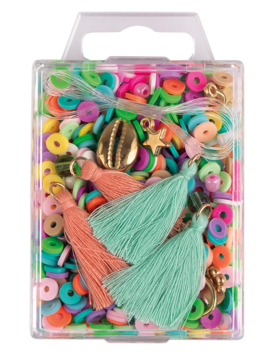 Rayher Heishi polymer clay bead set, rainbow, Mix glass beads, tassels,thread, tab-box, 15403990