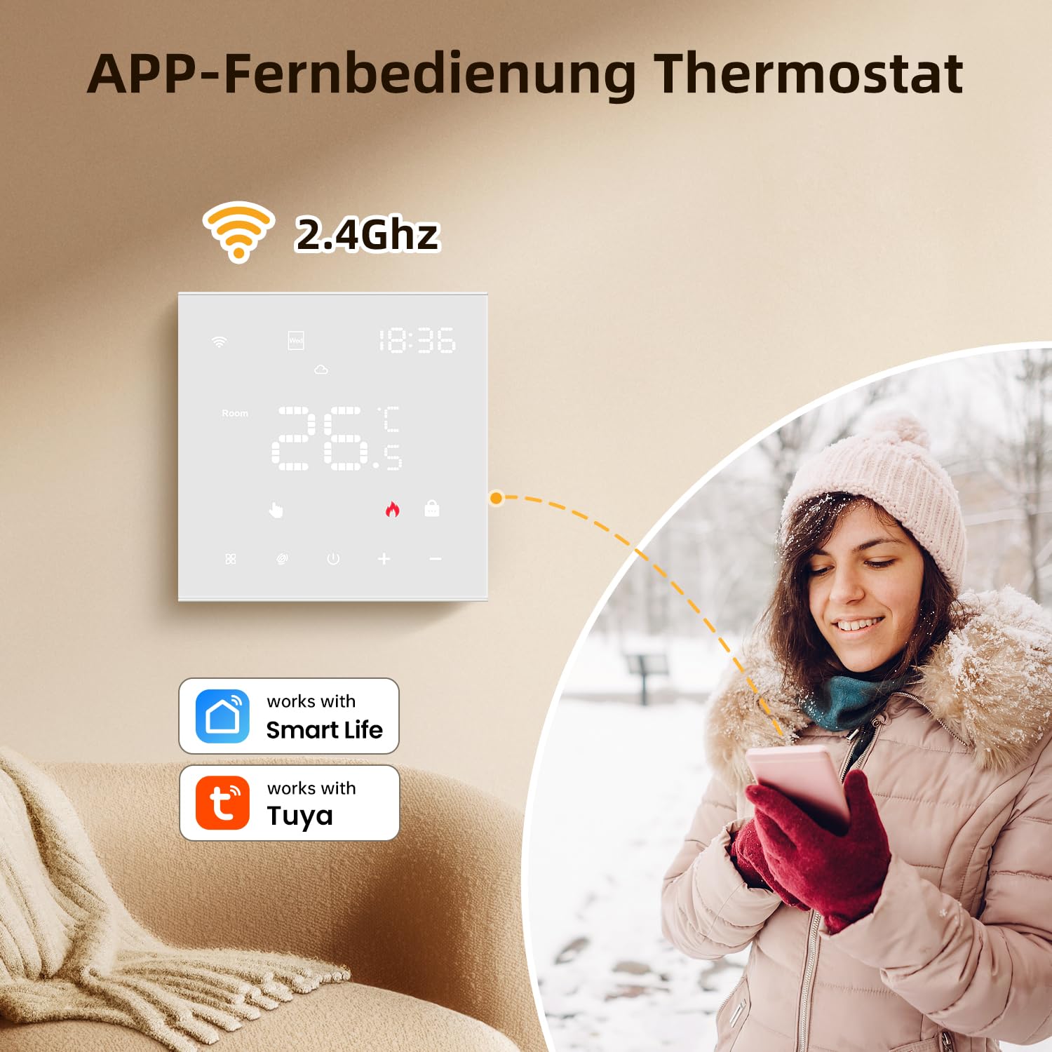 AVATTO Termostat do elektrycznego ogrzewania podłogowego, inteligentny termostat WiFi, programowalny, termostat pokojowy, kompatybilny z Alexa, Google Home i aplikacją Smart Life, pilot zdalnego