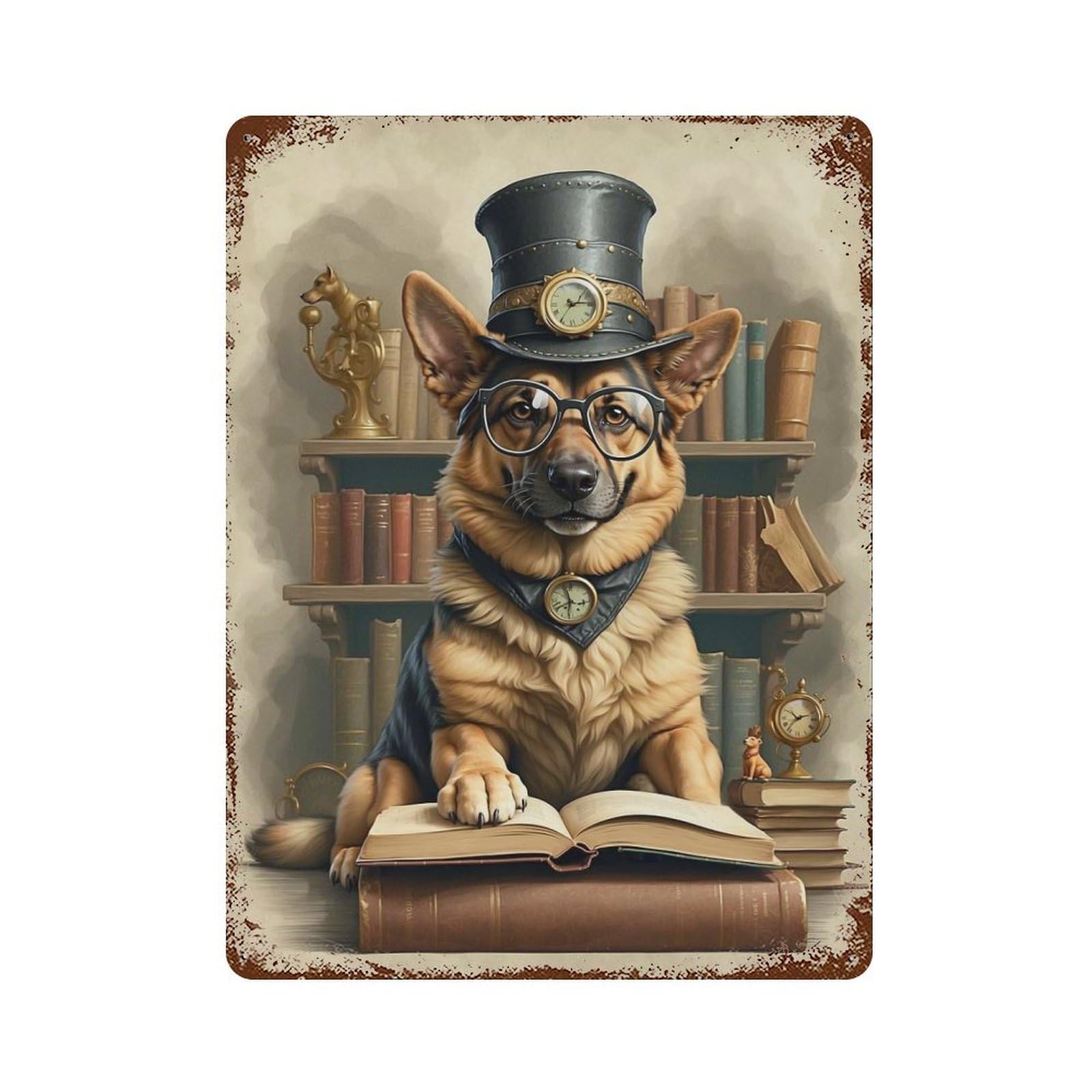 Smart German Shepherd Dog Vintage Rust Metal Sign 15.7"x11.8", Farmhouse Wall Decor for Garage, Pub Or Kitchen
