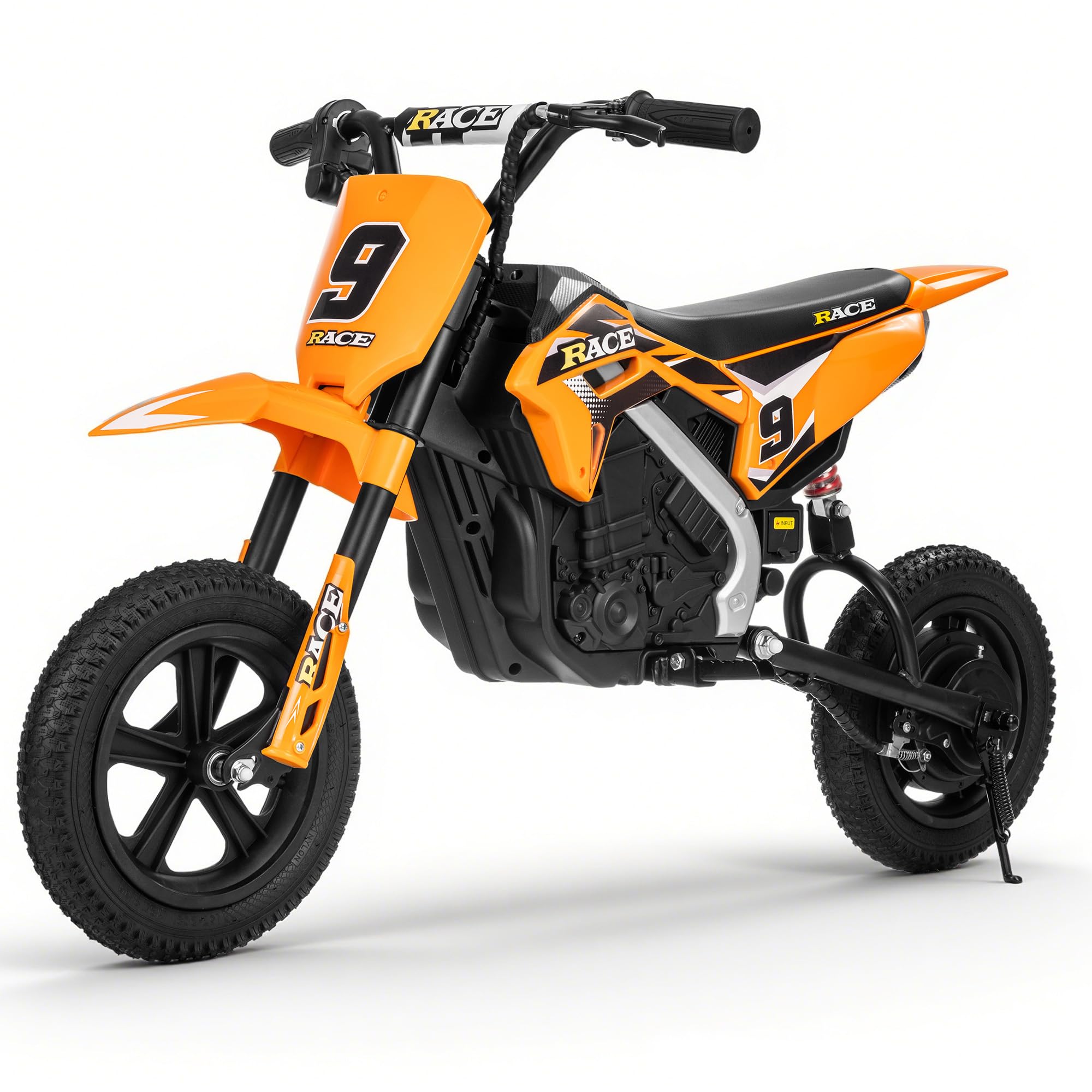 24V Electric Dirt Bike for Kids - Up to 11 MPH & 10 Miles Long-Range, Twist-Grip Throttle, 12" Knobby Tires, Spring Suspension, Music, 250W Electric Motorcycle for Kids 6-12 (Orange)