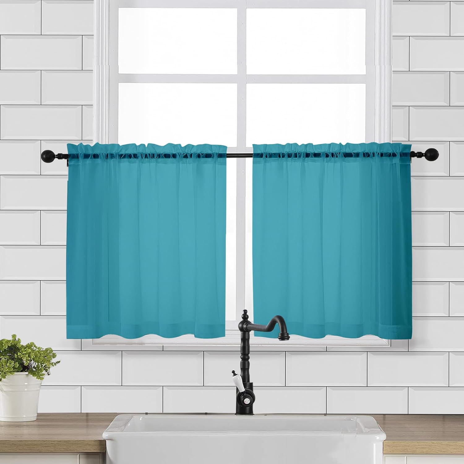 OVZME Small Sheer Tier Curtains Half Kitchen Curtain Sheers