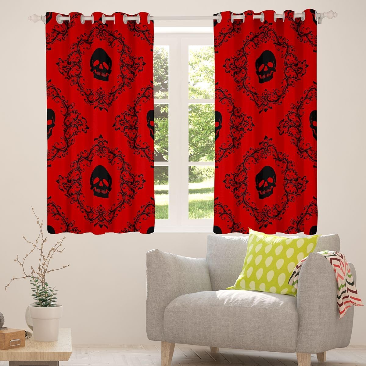 Feelyou Gothic Damask Blackout Curtains Jacquard Darkening Drapes for Bedroom Living Room Decor Vintage Black Floral Pattern Thermal Insulated Shades Window Treatments, 2 Panels 52 x 96 Inch