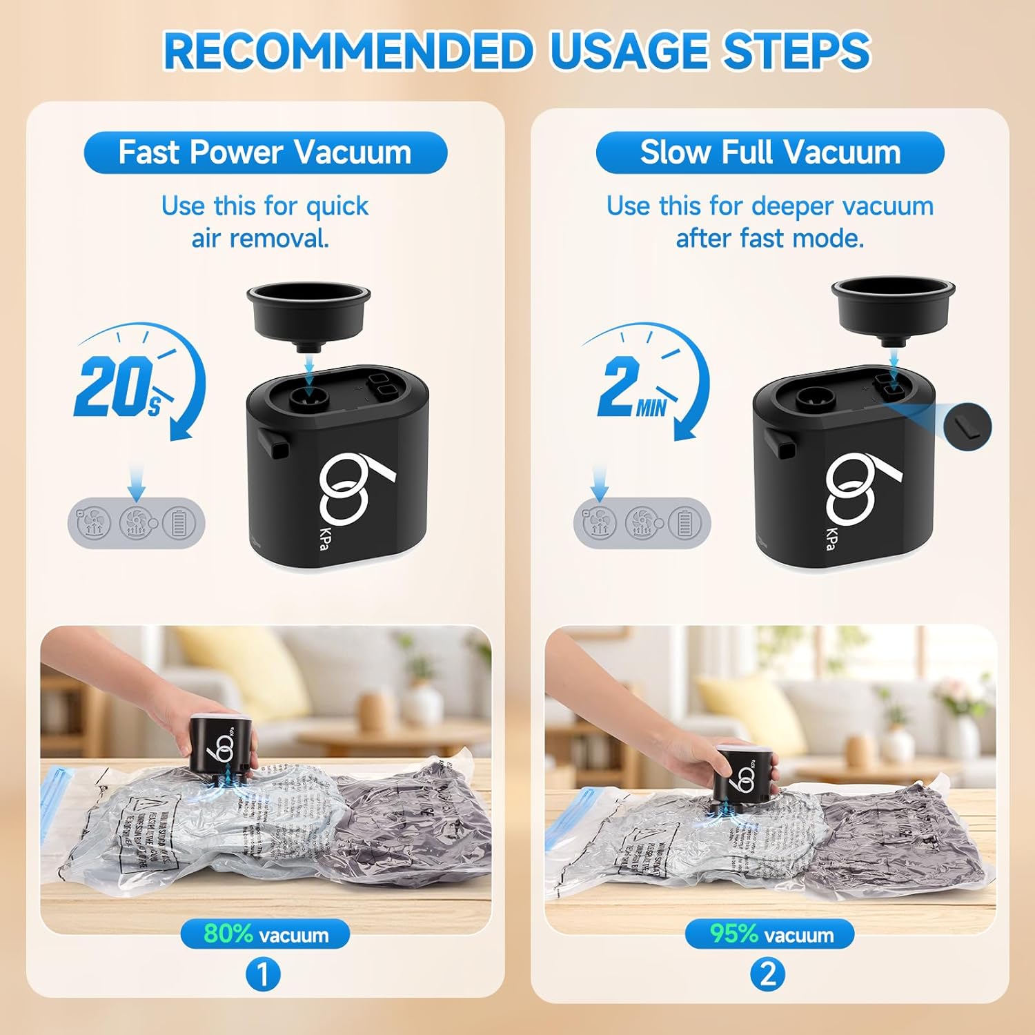 60 Kpa Cordless Electric Pump for Vacuum Storage Bags, Travel 3600mAh Rechargeable Electric Air Pump for Various Seal Bags, Portable Vacuum Pump for Space Saver Bag for Clothing, Luggage (Pump Only) - Image 4