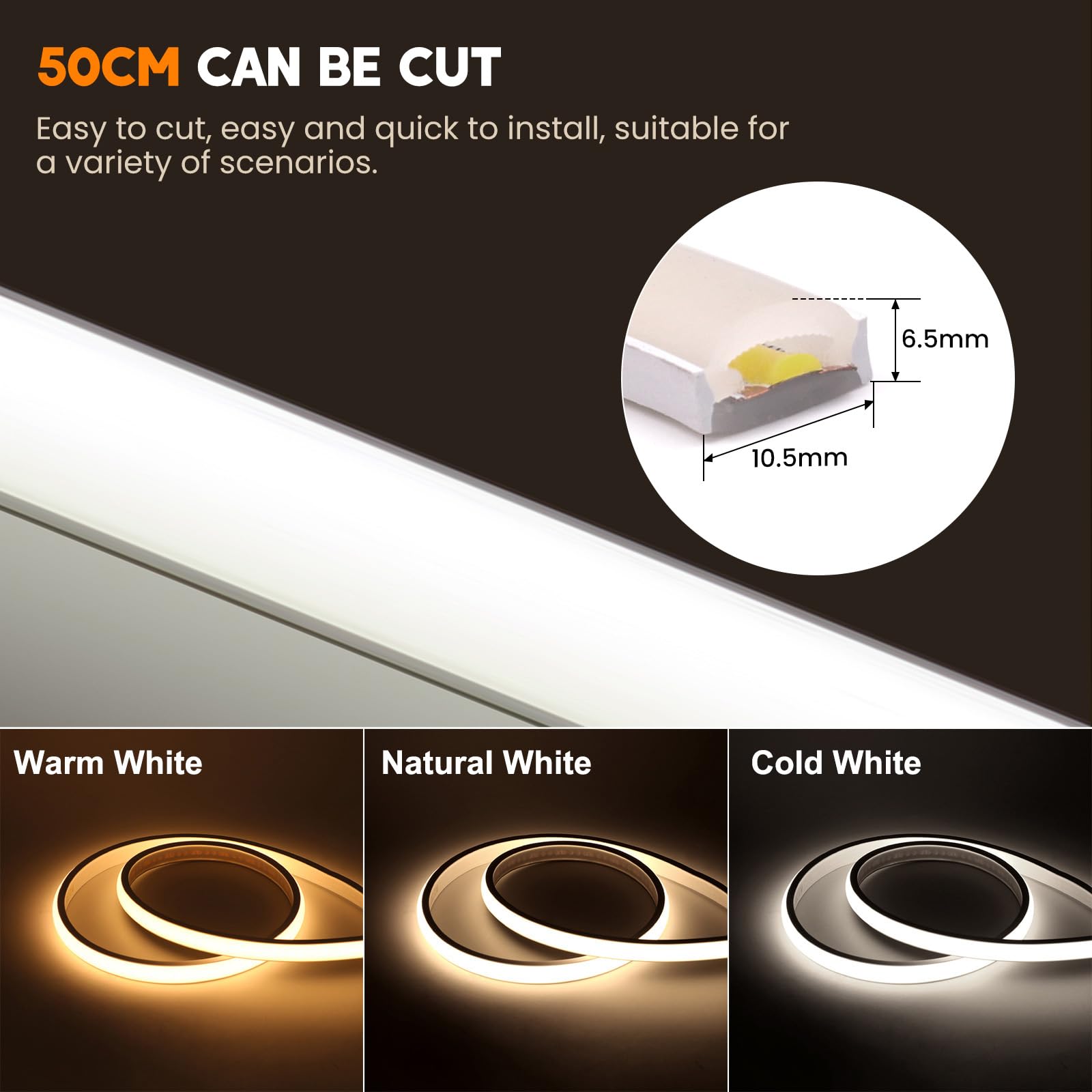 XUNATA WiFi Dimmerabile Strisce di Neon COB in Silicone Flex con Controller 1500W, LED Luce IP65, Compatibile con Alexa e Google (5m, Bianco Freddo)