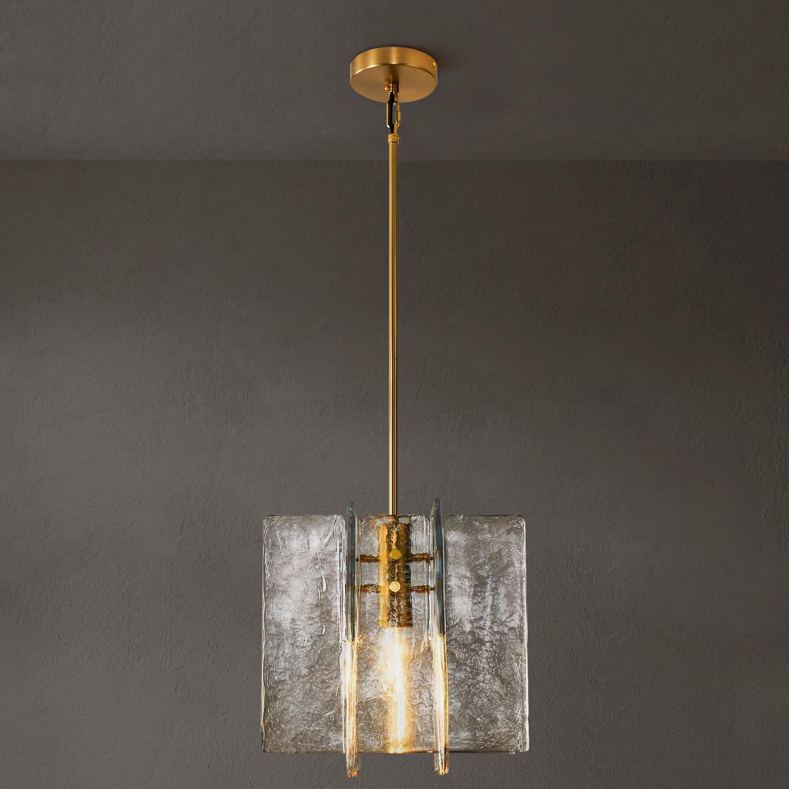 Photo 1 of SYBDZSWJ Modern Large 12 in Brass Water Ripple Glass Kitchen Island Pendant Light Fixtures, Glass Island Pendant Lights, for Bedroom, Foyer, Entryway, and Dining Room, Bulbs Included