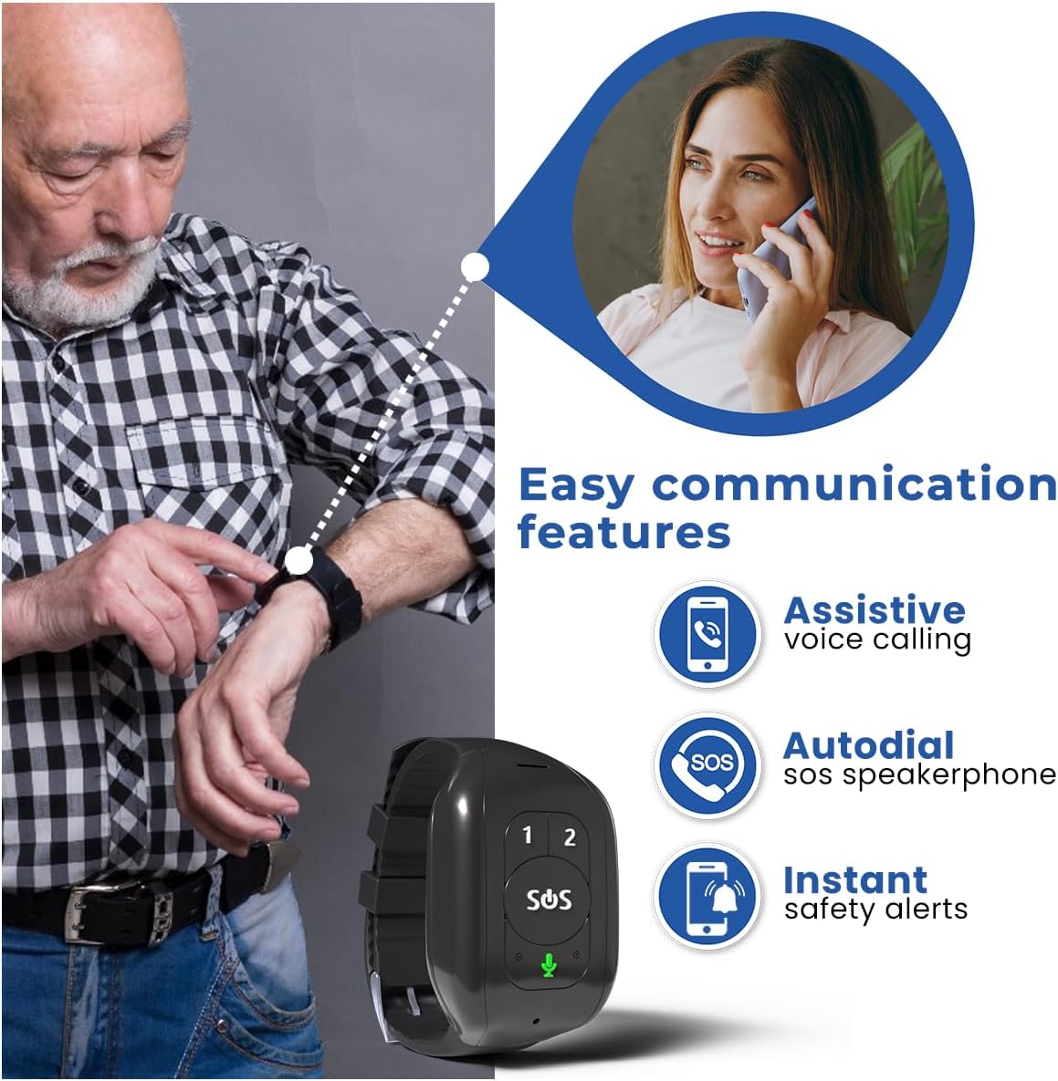 Seculife SOS Wristband – Elderly Life Saving Fall Alert System, Emergency Call Button, Assistive Speakerphone, GPS Tracking, Seniors Dementia, Alzheimer’s, 24/7 Medical Monitoring (Black)
