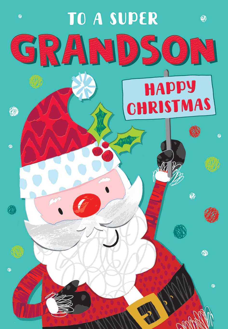 Piccadilly Greetings Christmas Card To a Super Grandson Fun Santa - 9 x 6 inches