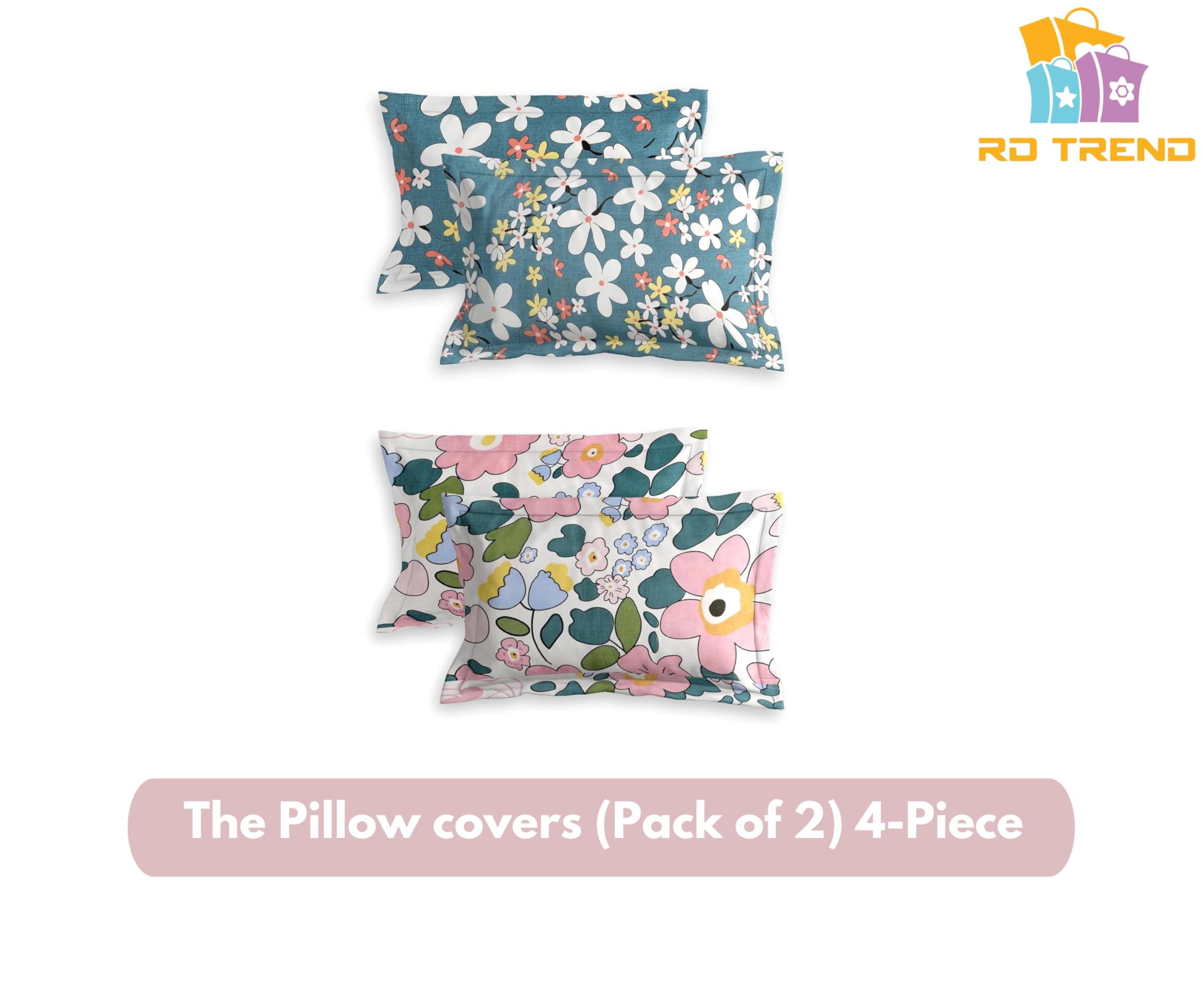 RD TREND Pillow Covers - Floral Cotton Set of 2 -2 RD TREND Pillow Covers - Floral Cotton Set of 2 -2