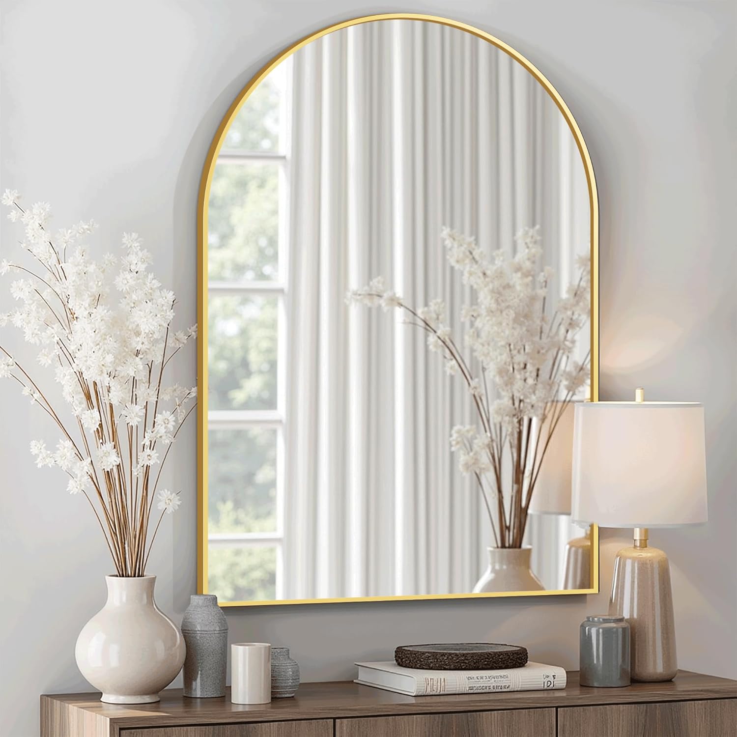 Arched Bathroom Mirror for Wall, Mirror for Vanity,30''x20'' Large Wall Mounted Mirror, Metal Frame (30''x20'', Gold) Gold 30"L x 20"W