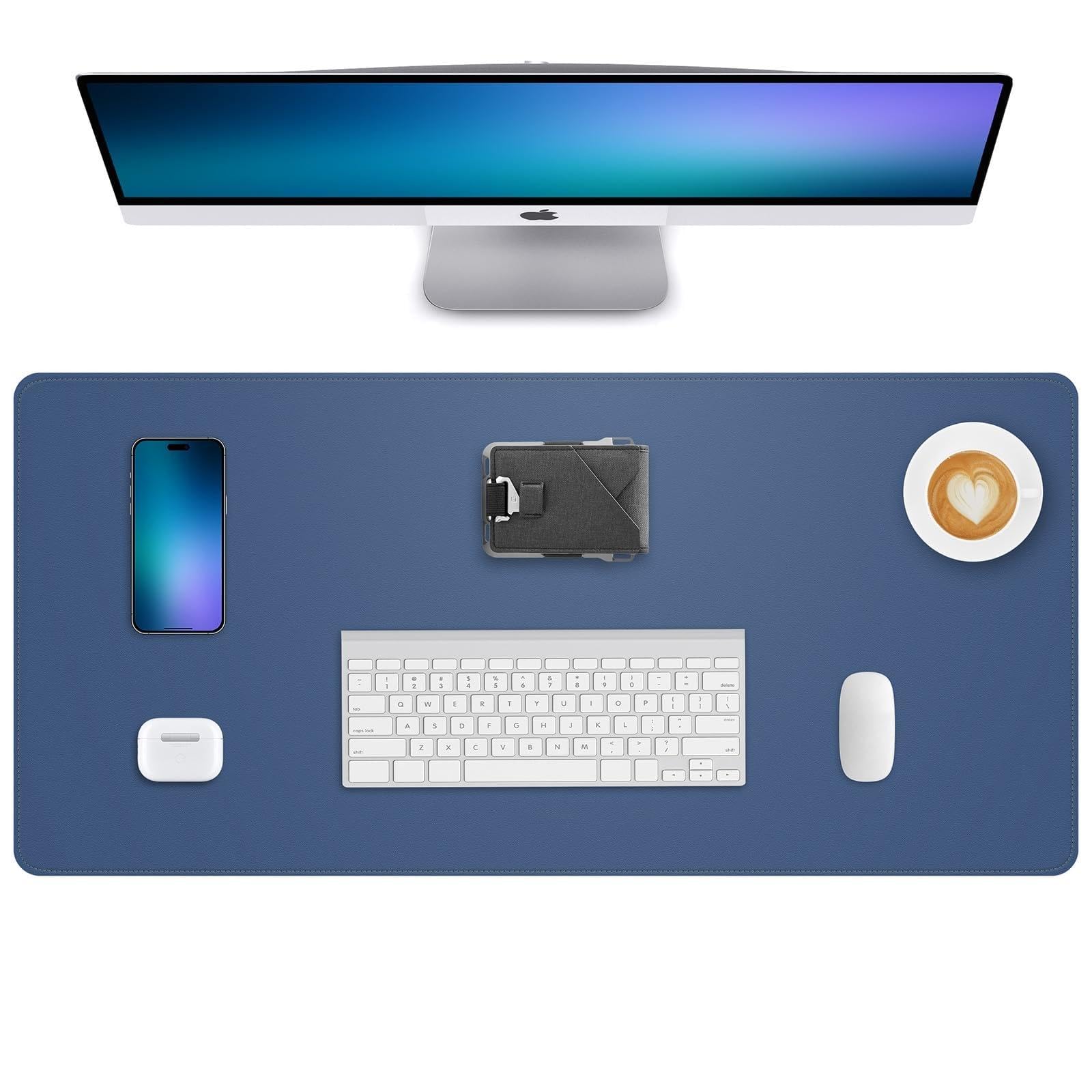 Leather Desk Pad Protector, 120 x 60 cm Computer Mat, Large Mouse Pad, Non-Slip, Waterproof PU Leather Blotter, Desk Cover for Office and Home (Ivory White)