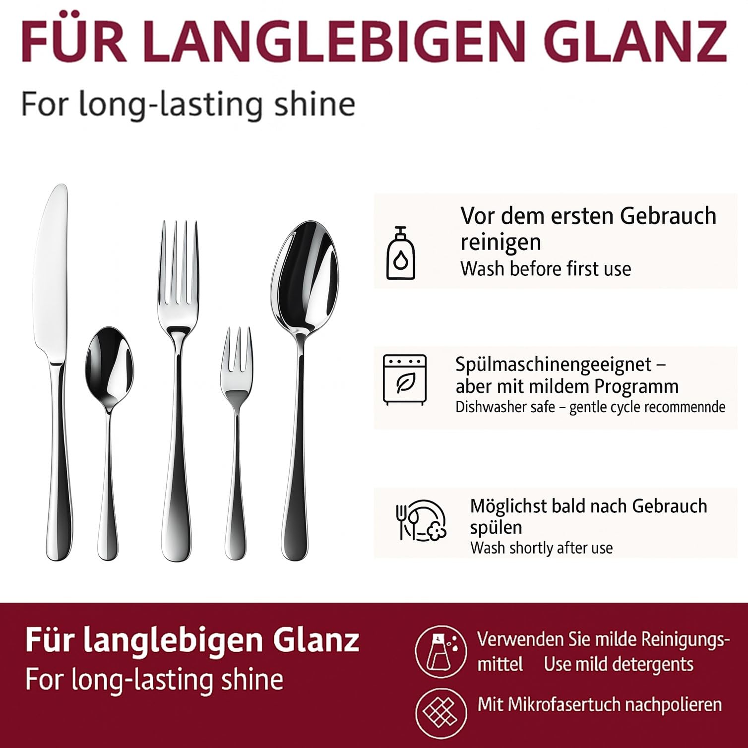 Besteck Set 60-teilig für 12 Personen Edelstahl – elegantes Tafelbesteck Set hochglanzpoliert, spülmaschinenfest und rostfrei; für stilvolle Tischkultur im Alltag und zu Feiern (Model 3)