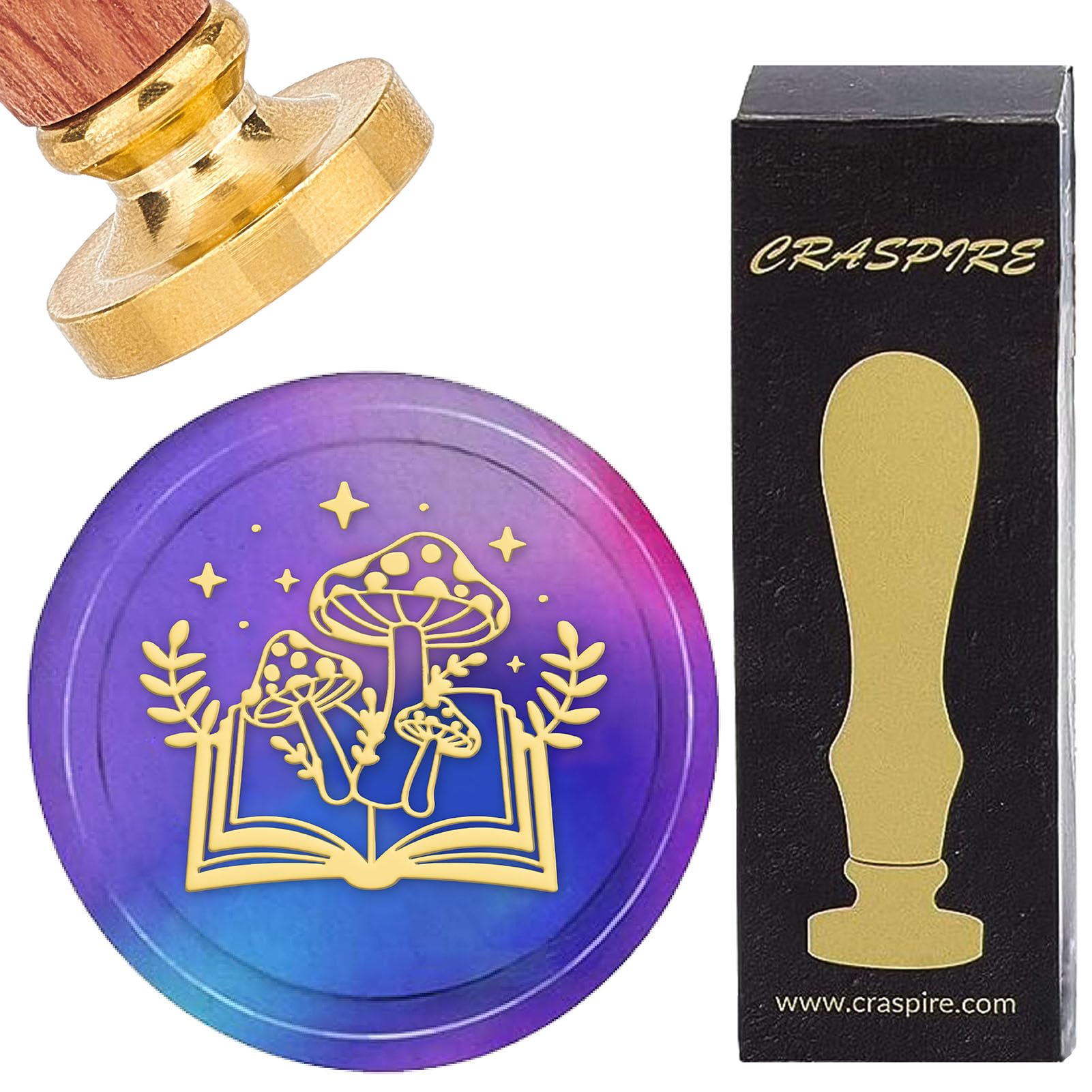 CRASPIRE Mushroom Wax Seal Stamp Magic Book Leaf Sealing Wax Stamps 25mm Vintage Removable Brass Head with Wooden Handle for Wedding Christmas New Year Party Envelopes Invitations Gift Packing
