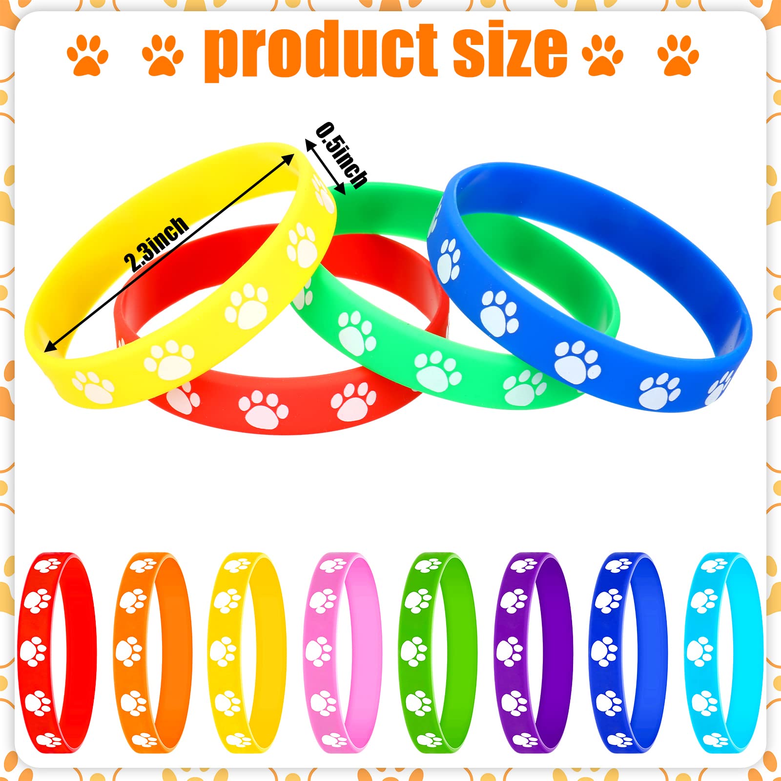 Gejoy Lot de 200 bracelets élastiques en silicone avec empreintes de pattes multicolores pour fête d'anniversaire