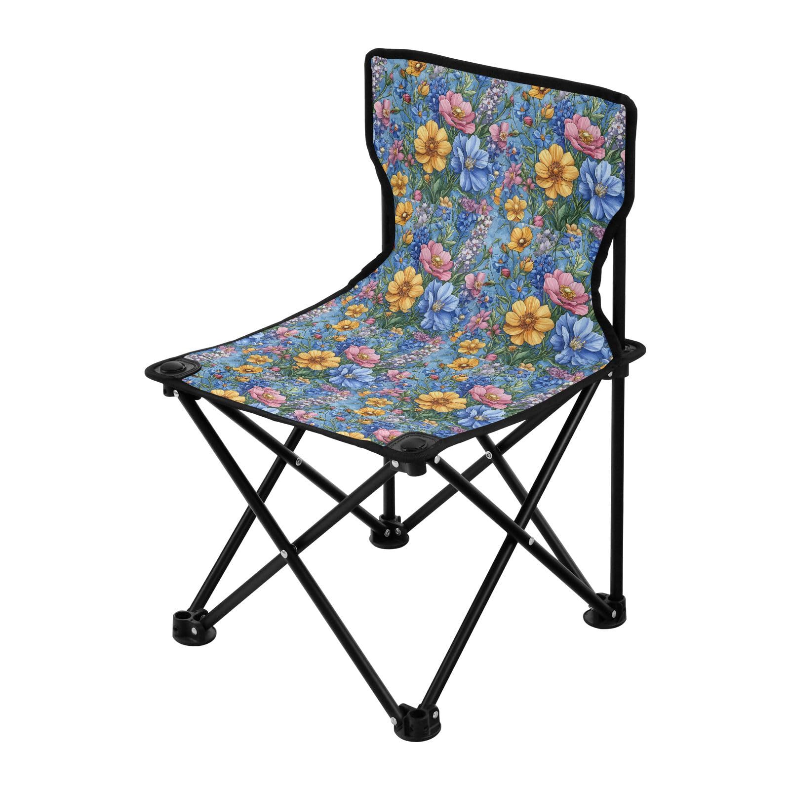 FRODOTGV Florals Rose Delphinium różowe niebieskie kompaktowe krzesło kempingowe ultralekki plecak krzesło zawiera torbę do przenoszenia krzesło outdoorowe do łowienia pod lodem wędkarstwo podlodowe