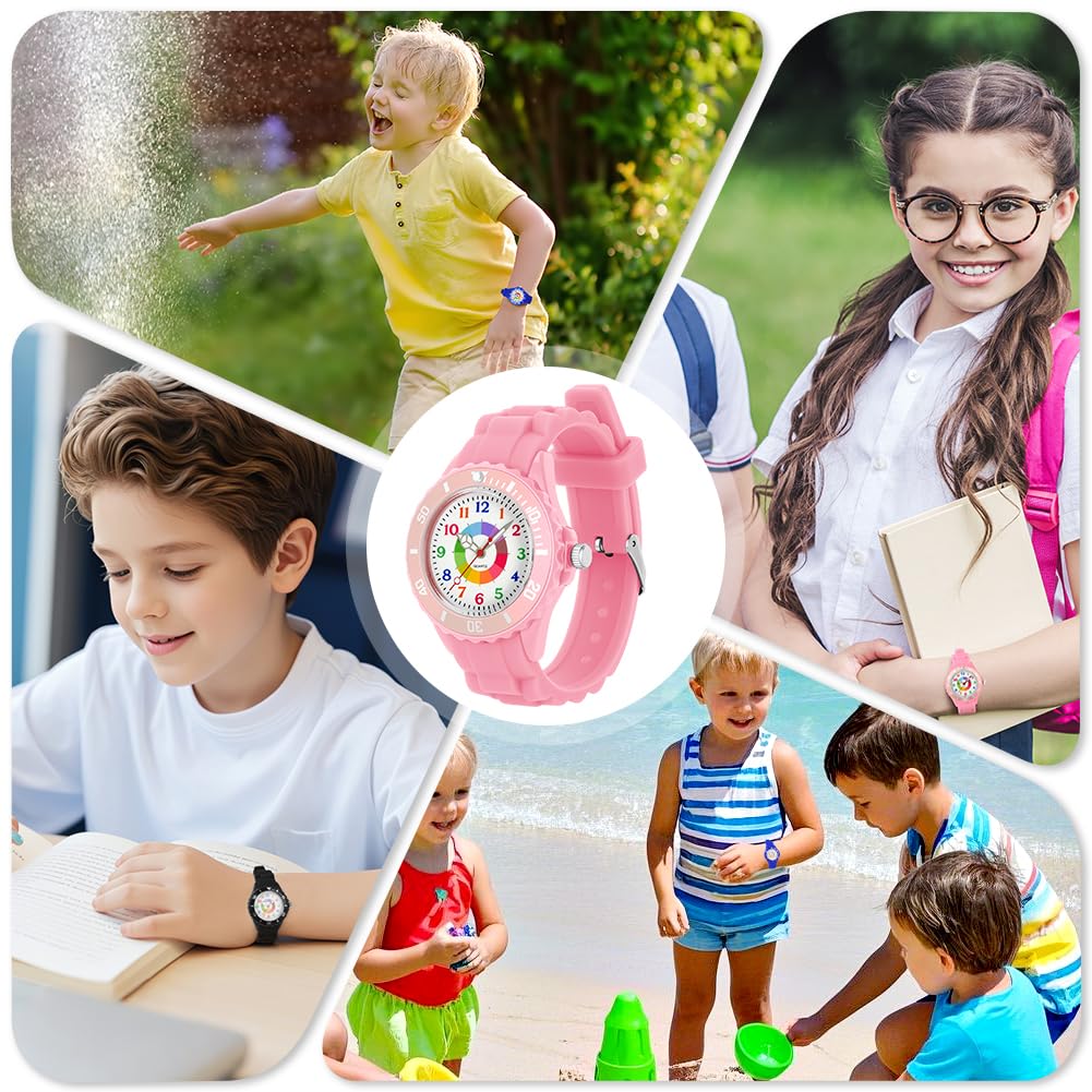 OSDUE Reloj de Aprendizaje para Niños, Impermeable Fácil de Leer Relojes de Pulsera con Correa Suave, Reloj de Pulsera Analógico para Niños Niñas Regalo de Cumpleaños Partir Esfera Colorida