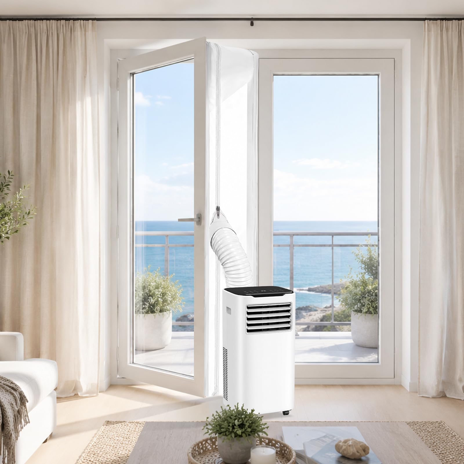 Fensterabdichtung Klimaanlage 600cm, Türabdichtung für mobile Klimageräte an Balkontür & großen Fenstern, Hot Air Stop Mini Klimaanlage Fensterabdichtung Ohne Bohren, Weiß