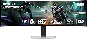 Samsung 49&#34; Odyssey OLED G9 (G91SD) Dual QHD QD-OLED G-Sync Compatible Curved Gaming Monitor, 144Hz, 0.03ms, AMD FreeSync Premium Pro, Ergonomic Stand, 3 Year Warranty, LS49DG910SNXZA, 2024